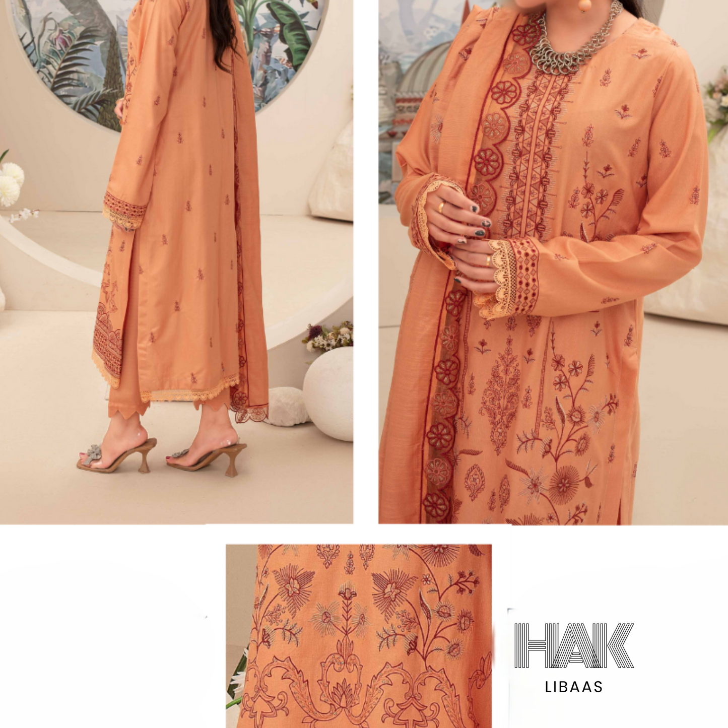 Airjet Doria Dhanak Embroidered Shirt with Luxury Coil Shawl – HAK Libaas HK-227F