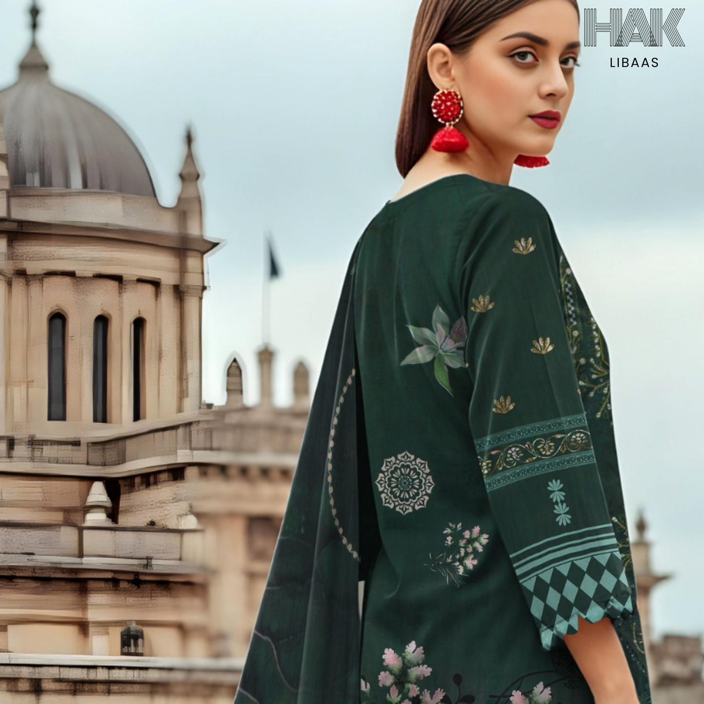 HAK Libaas digital printed lawn suit with Bamber chiffon dupatta HK-236D