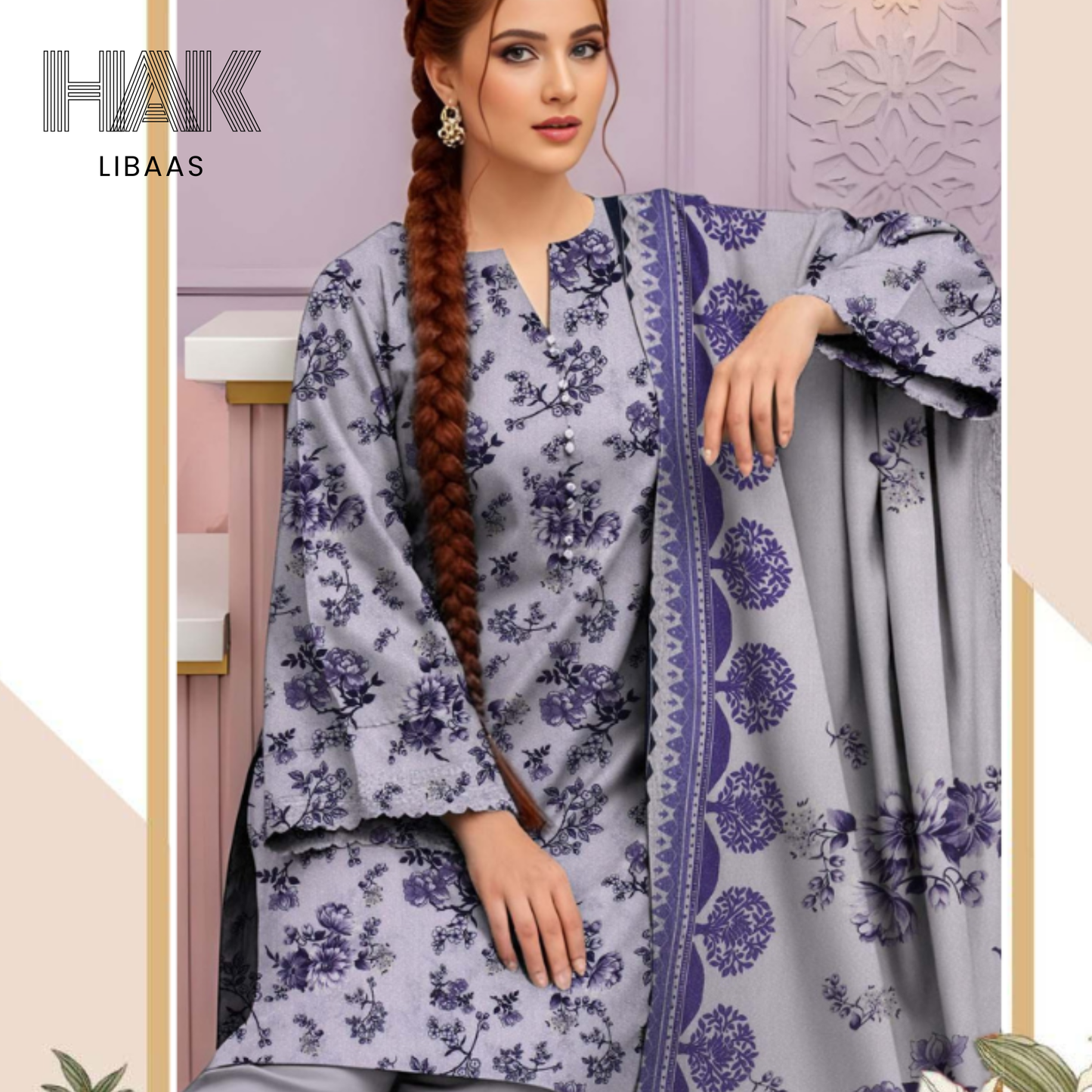 HAK Libaas HK-229A Digital Print Karandi 3 Piece Suit for Women