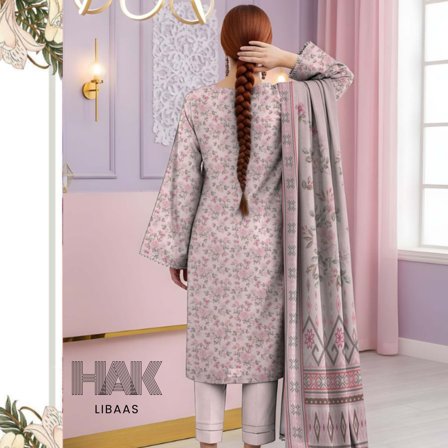 HAK Libaas Digital Print Karandi 3 Piece Suit – HK-229D