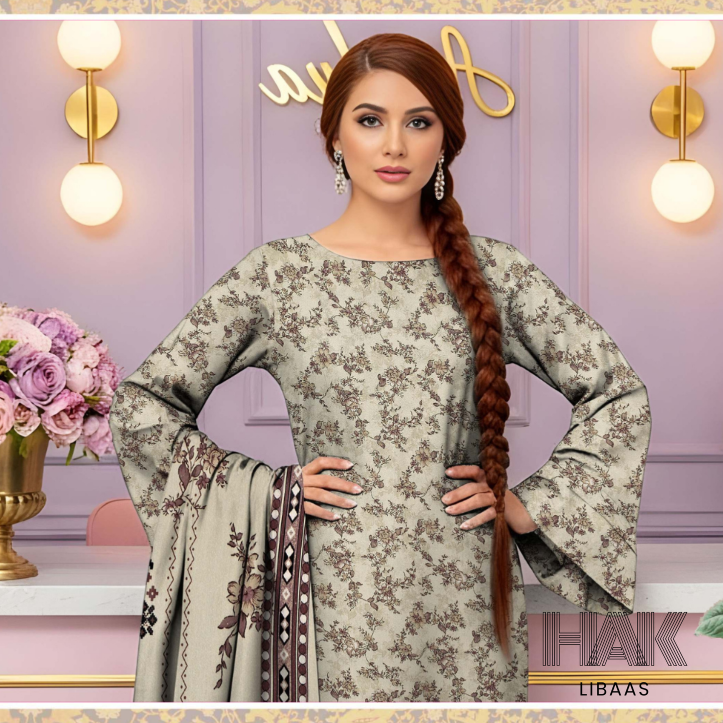 HAK Libaas HK-229H Digital Print Karandi 3 Piece Suit for Women