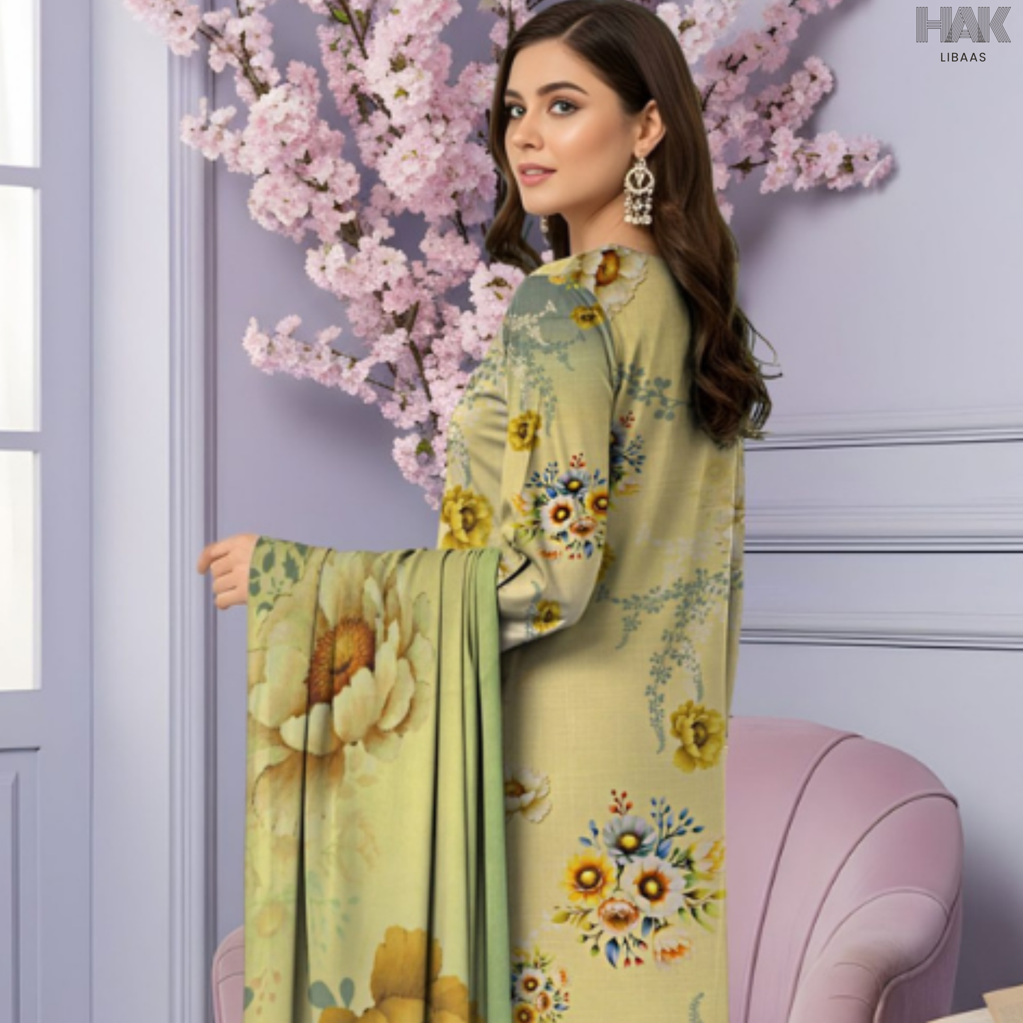 HAK Libaas Cross Slub Lawn Suit with Bamber Chiffon Dupatta HK-238B Pakistan