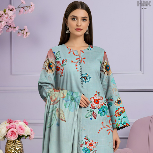 HAK Libaas Cross Slub Lawn Suit with Bamber Chiffon Dupatta HK-238F Pakistan