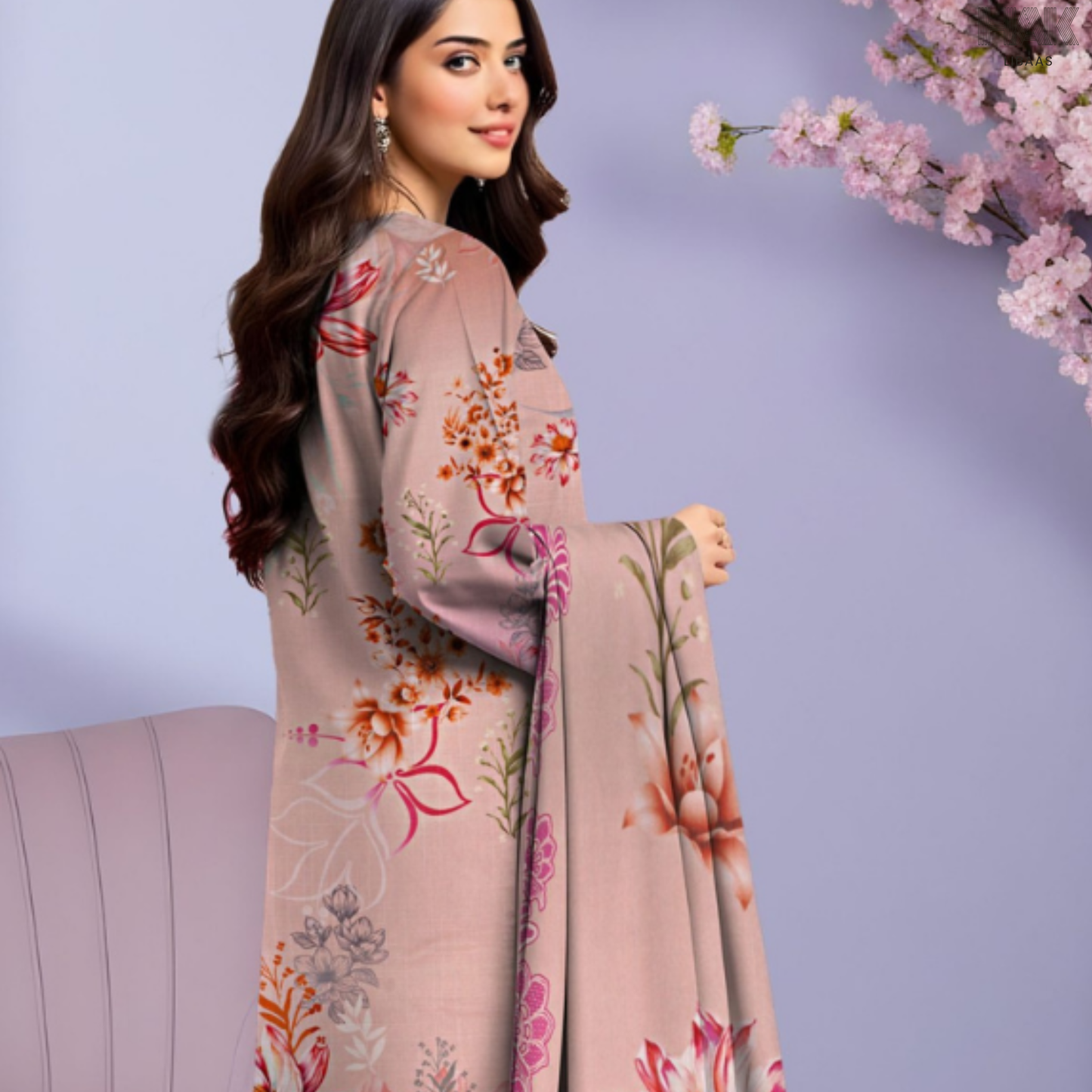 HAK Libaas Cross Slub Lawn Suit with Bamber Chiffon Dupatta HK-238J Pakistan