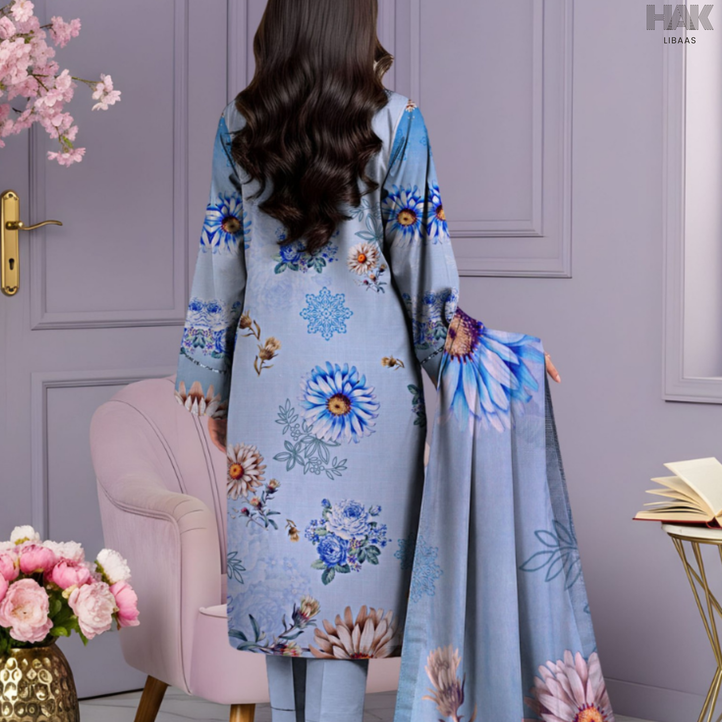 HAK Libaas Cross Slub Lawn Suit with Bamber Chiffon Dupatta HK-238i Pakistan