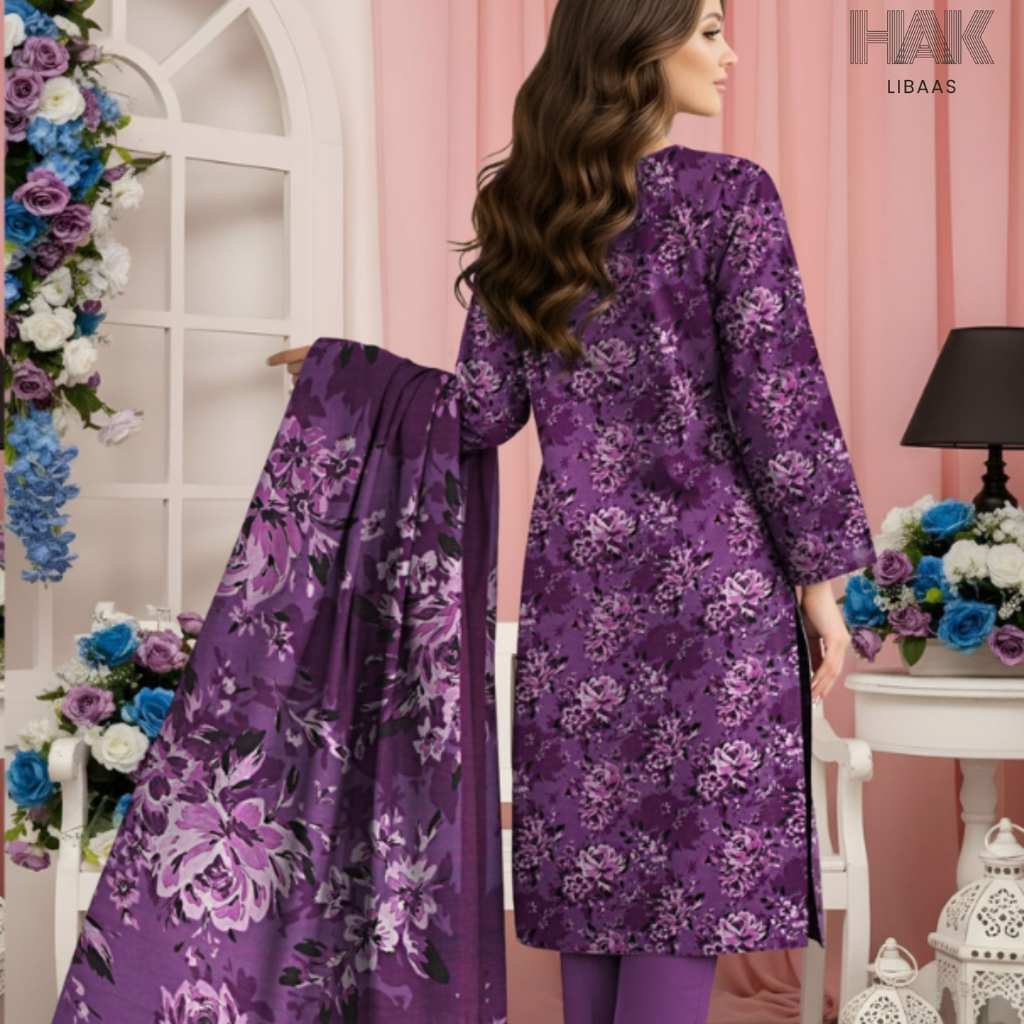 HAK Libaas Digital Printed Lawn Suit with Voile Dupatta HK-237A for Women Pakistan
