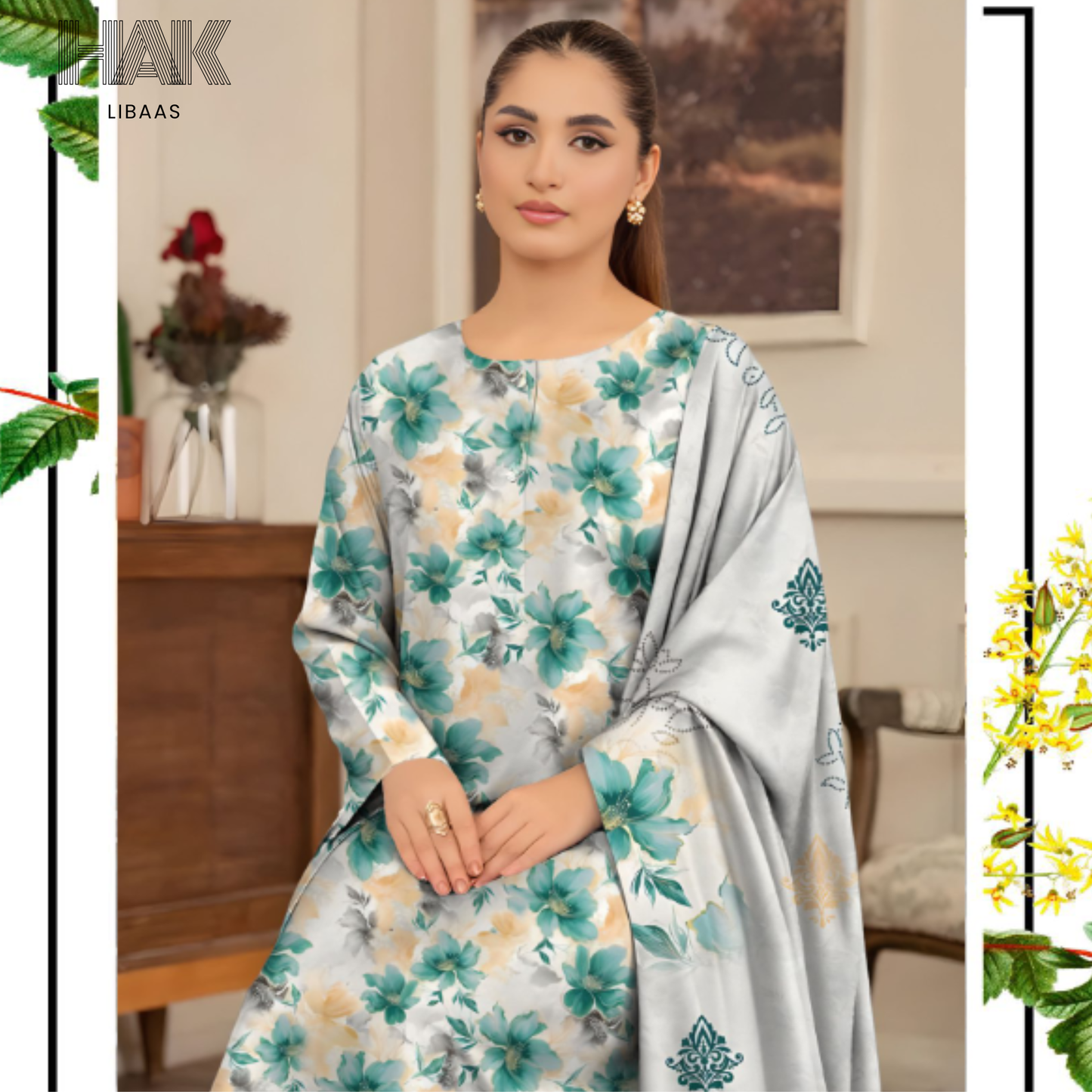 HAK Libaas KA-202B Digital Printed 3 Piece Suit Full Set