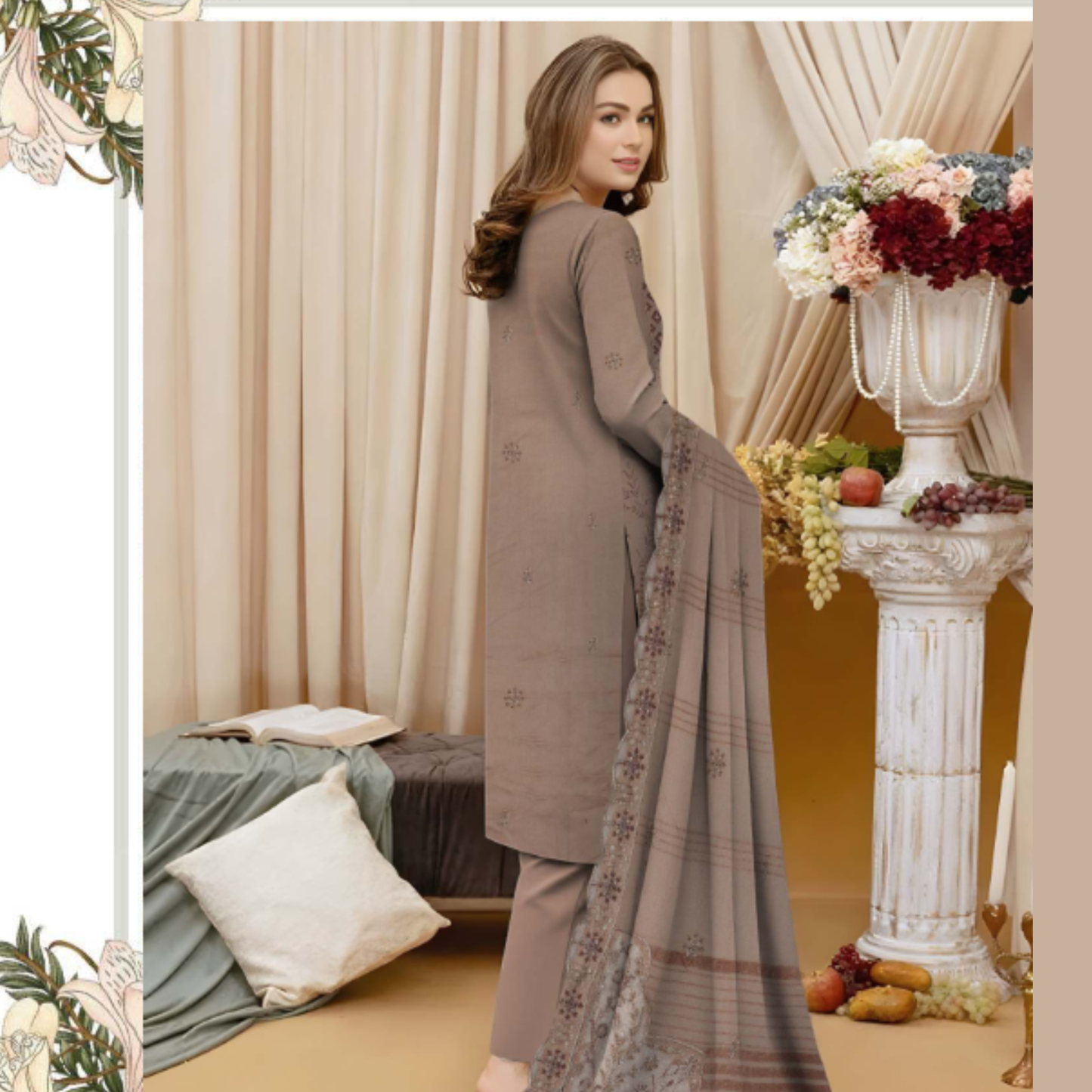 Luxury embroidered Dhanak shawl for winter wear