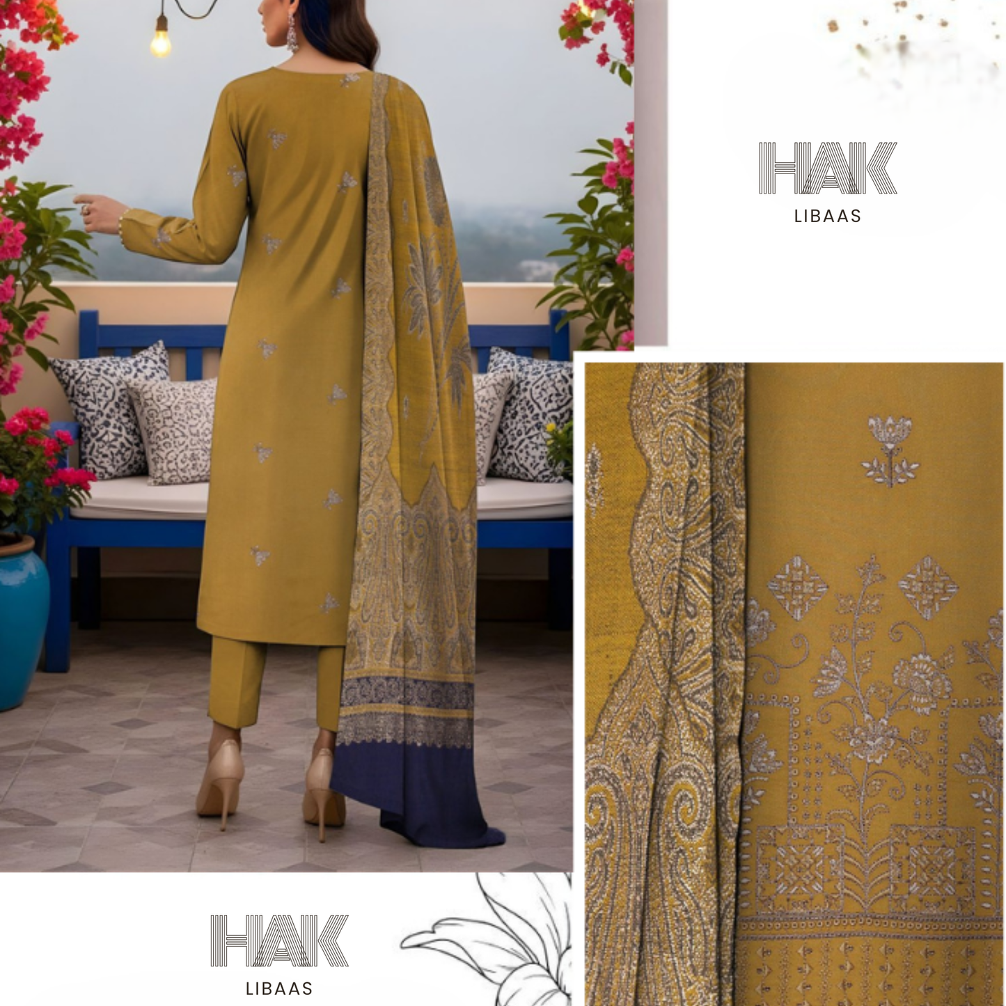 HK-233A 3-Piece Embroidered Winter Suit by HAK Libaas