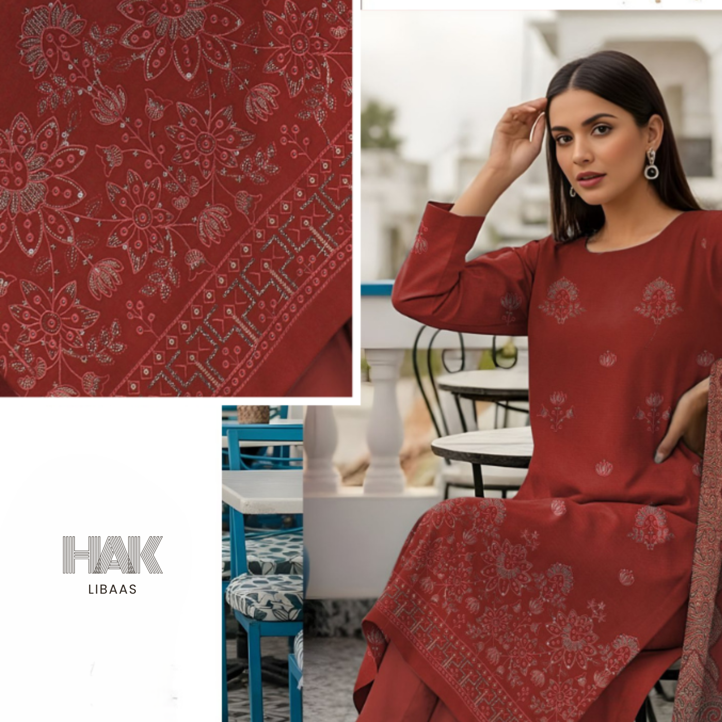HK-233F 3-Piece Embroidered Winter Suit by HAK Libaas