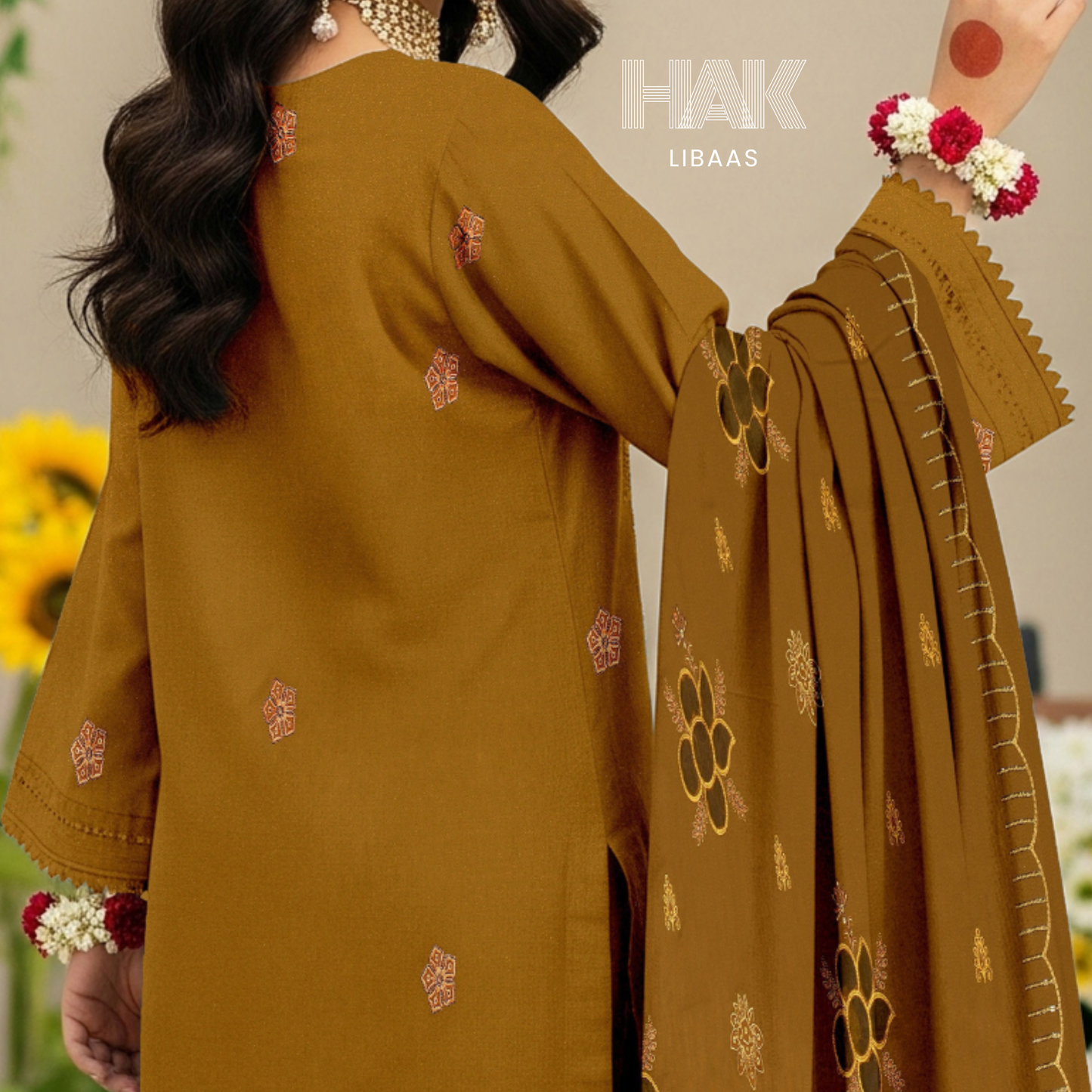 HAK Libaas HK-230A Peach Embroidered 3-Piece Suit