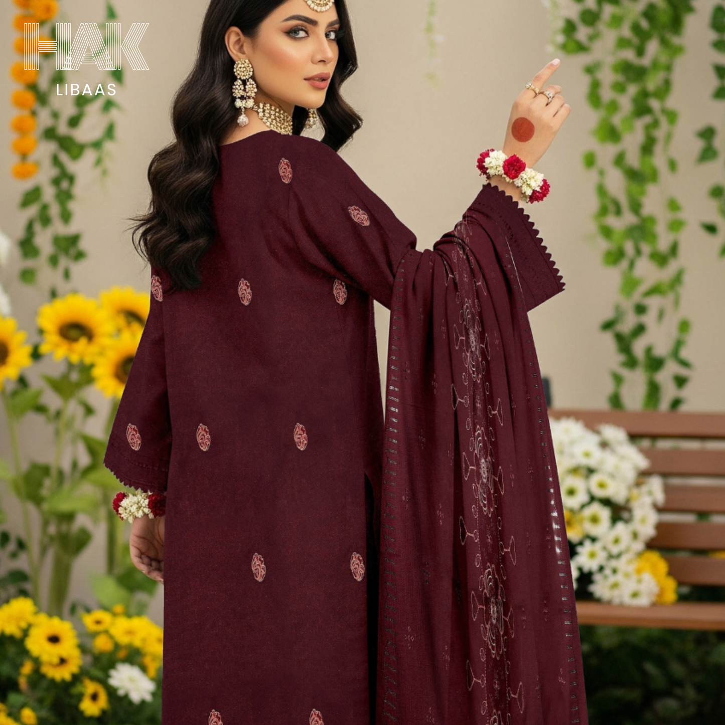 HAK Libaas HK-230D Peach Embroidered 3-Piece Suit