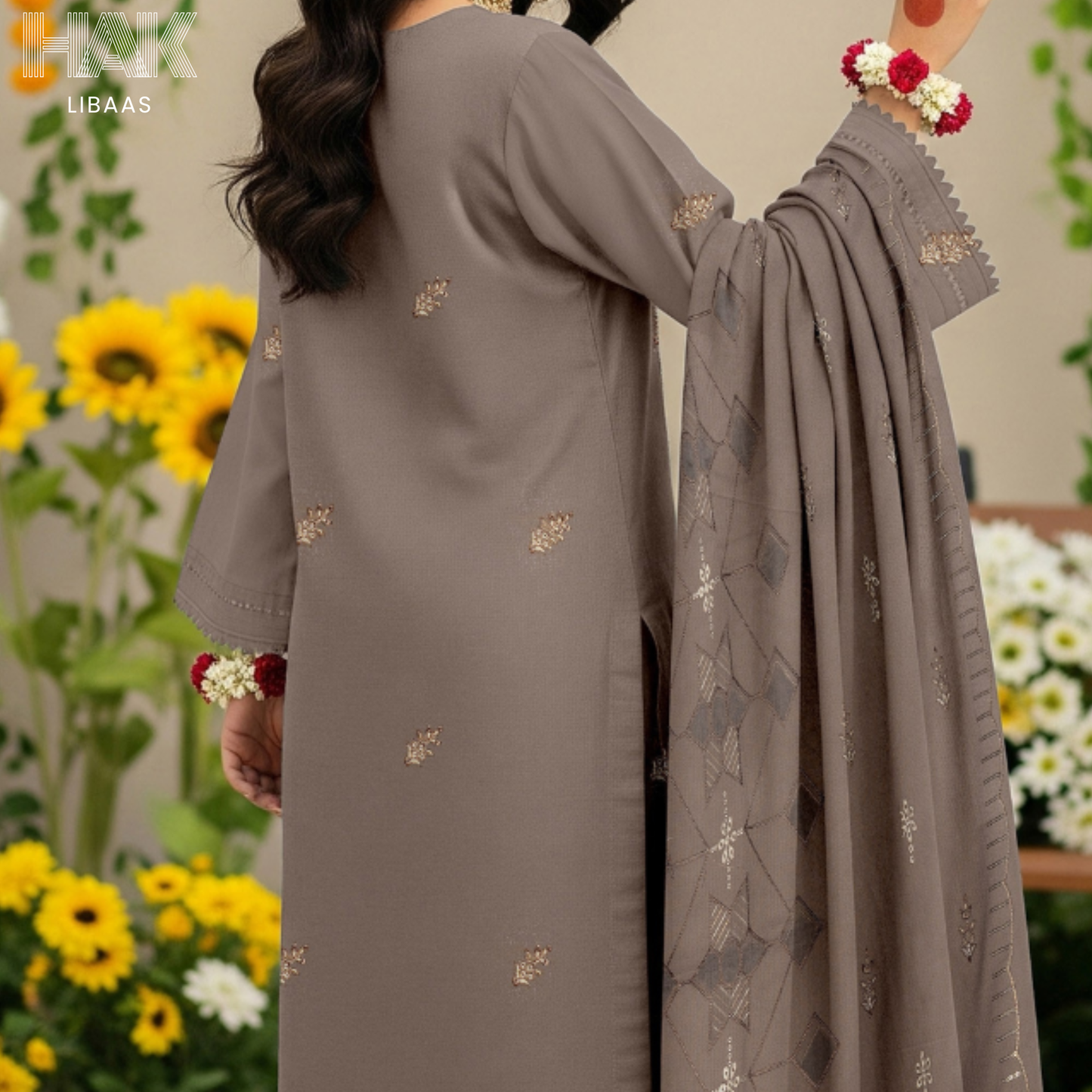 HAK Libaas HK-230F Peach Embroidered 3-Piece Suit