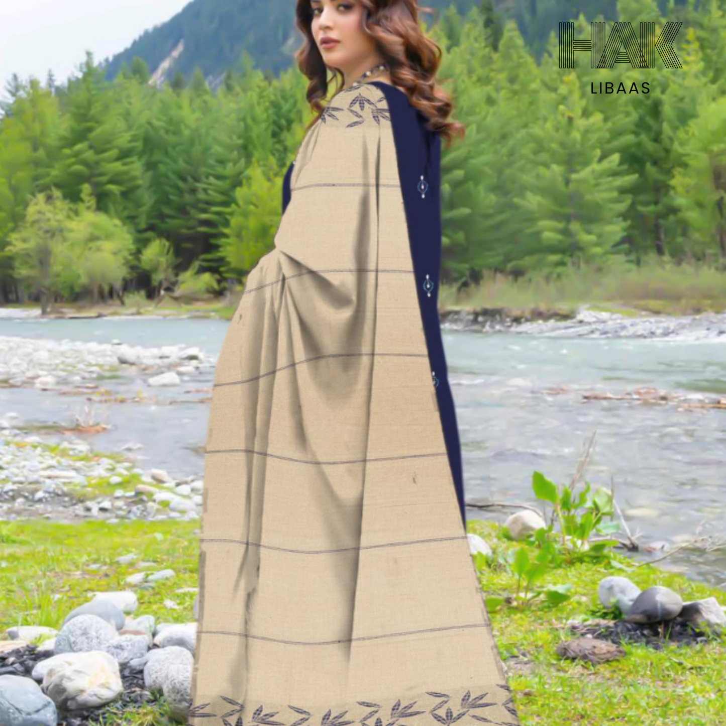 Luxury wool jacquard shawl with embroidered suit – HK-228B