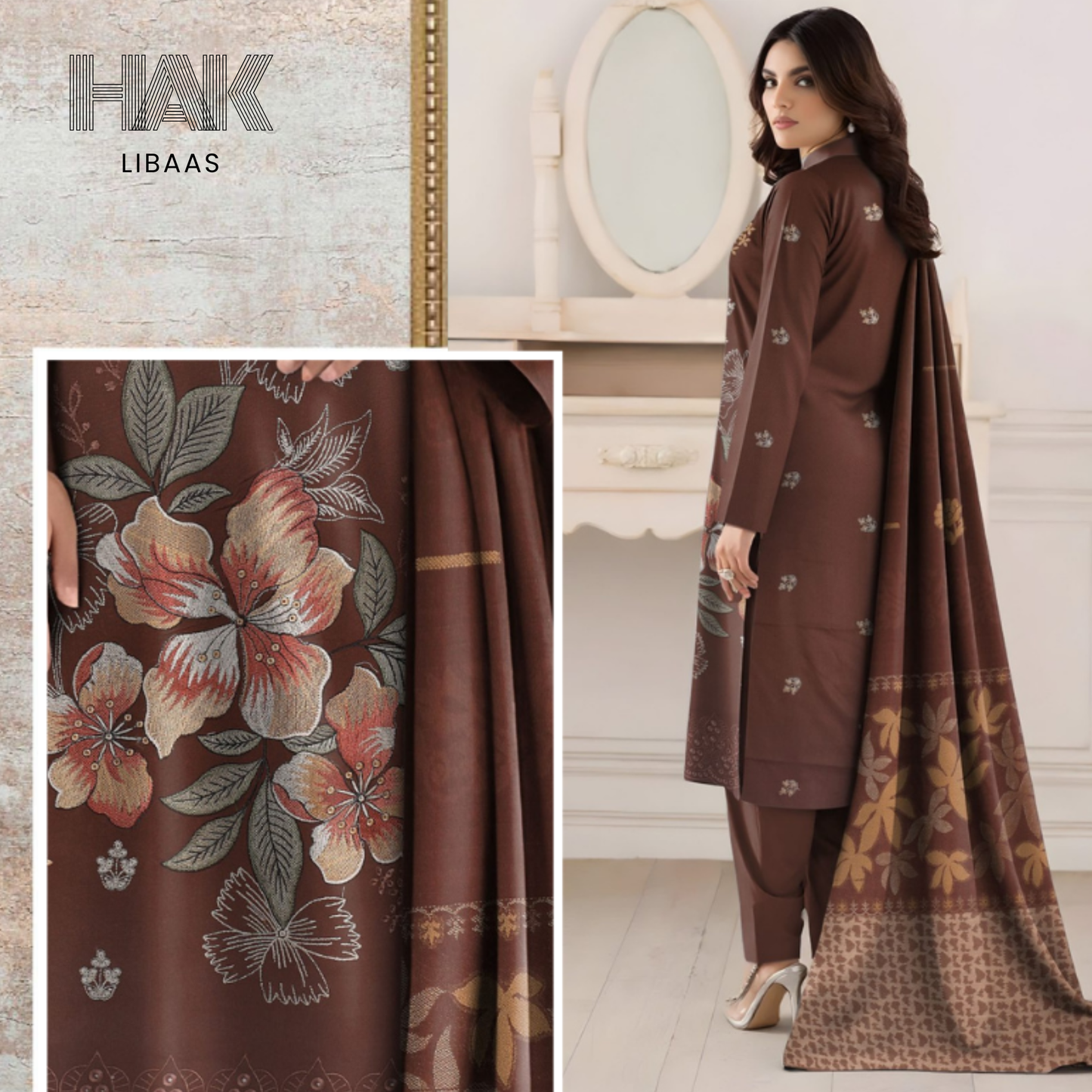 HAK Libaas HK-231A Premium Winter Embroidered 3-Piece Suit for Women