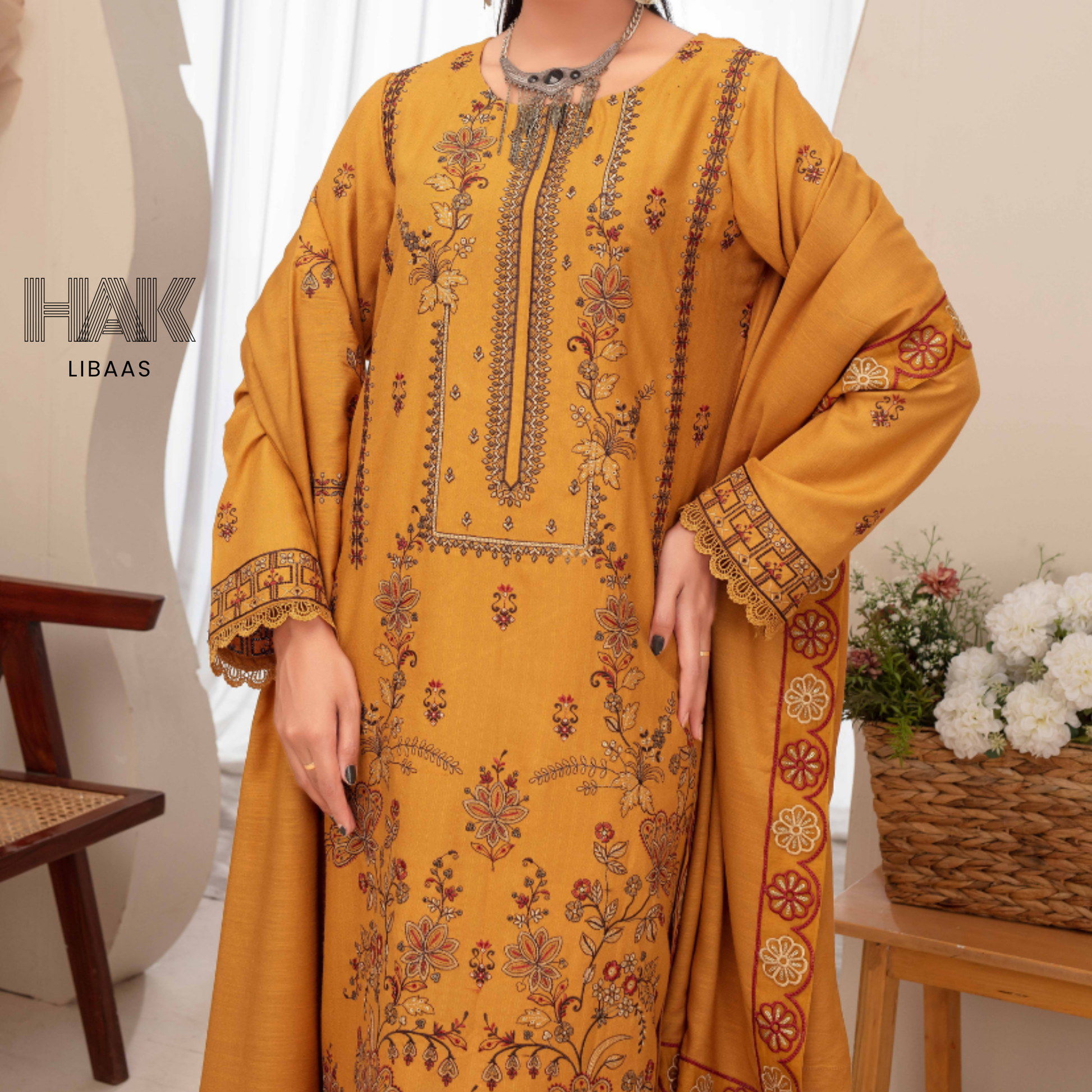 Airjet Doria Dhanak Embroidered Shirt with Luxury Coil Shawl - HAK Libaas HK-227A