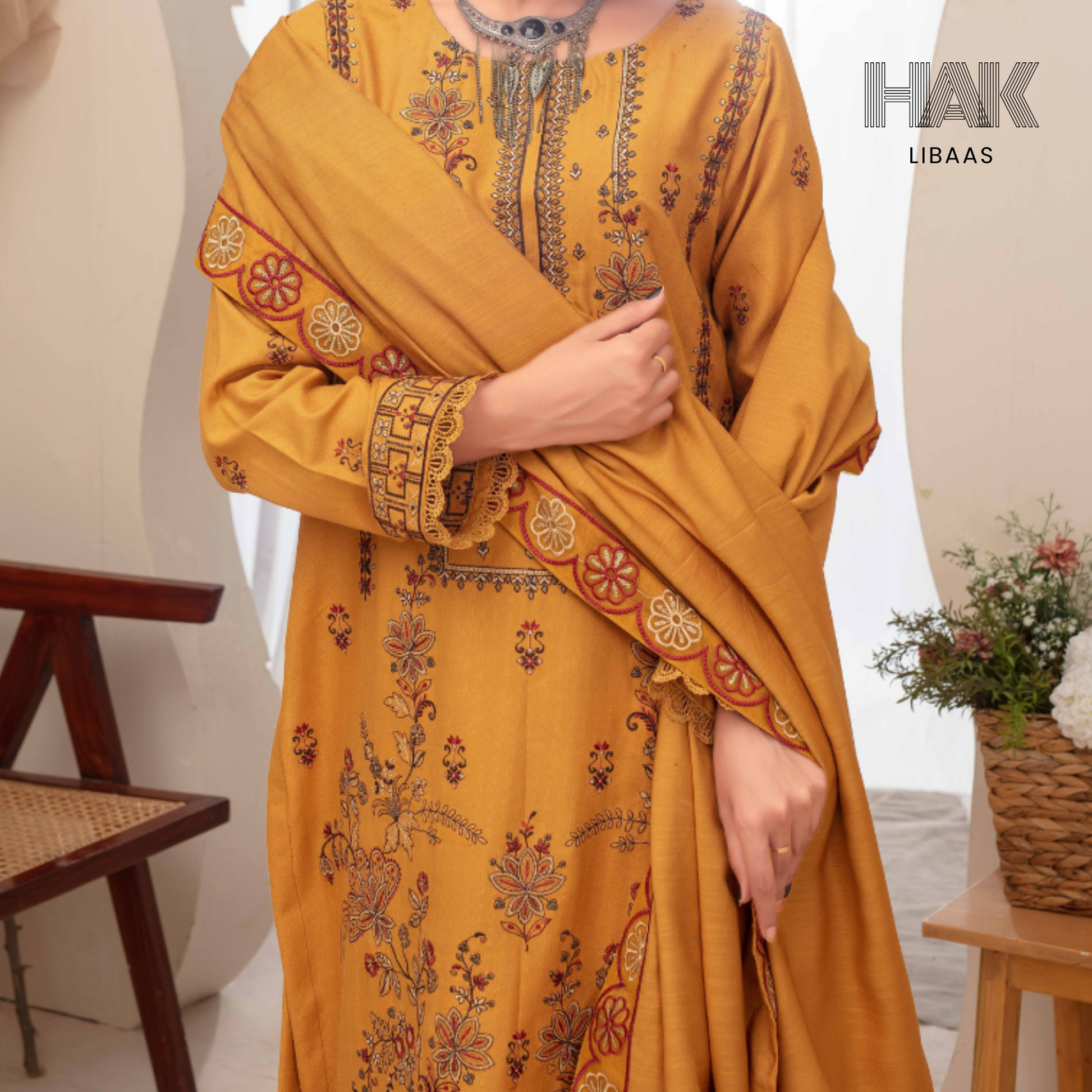 Airjet Doria Dhanak Embroidered Shirt with Luxury Coil Shawl - HAK Libaas HK-227A