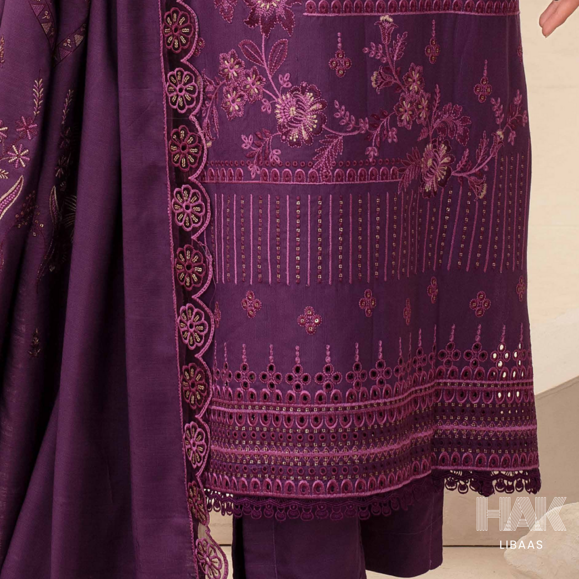 Airjet Doria Dhanak Embroidered Shirt with Luxury Coil Shawl – HAK Libaas HK-227B