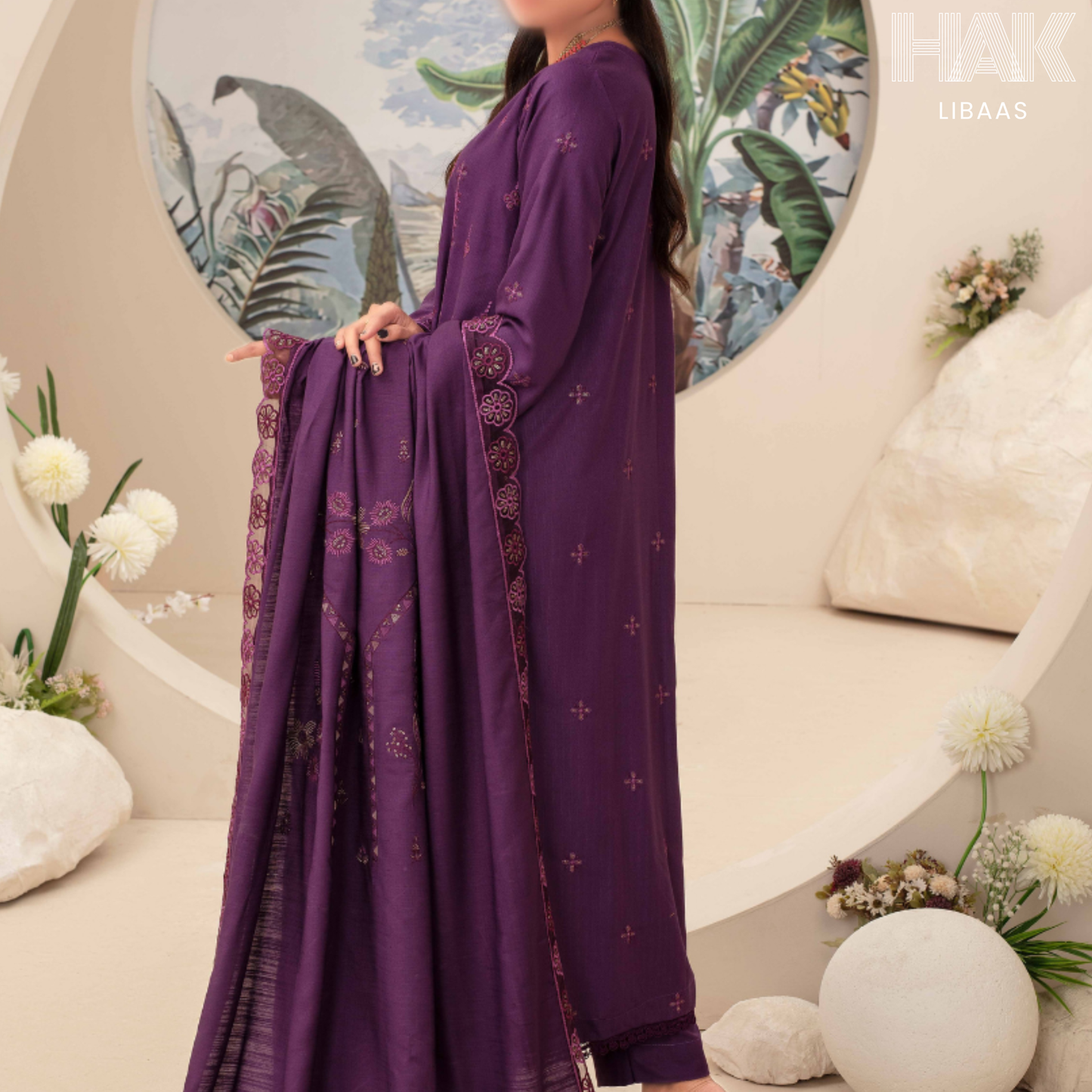 Airjet Doria Dhanak Embroidered Shirt with Luxury Coil Shawl – HAK Libaas HK-227B