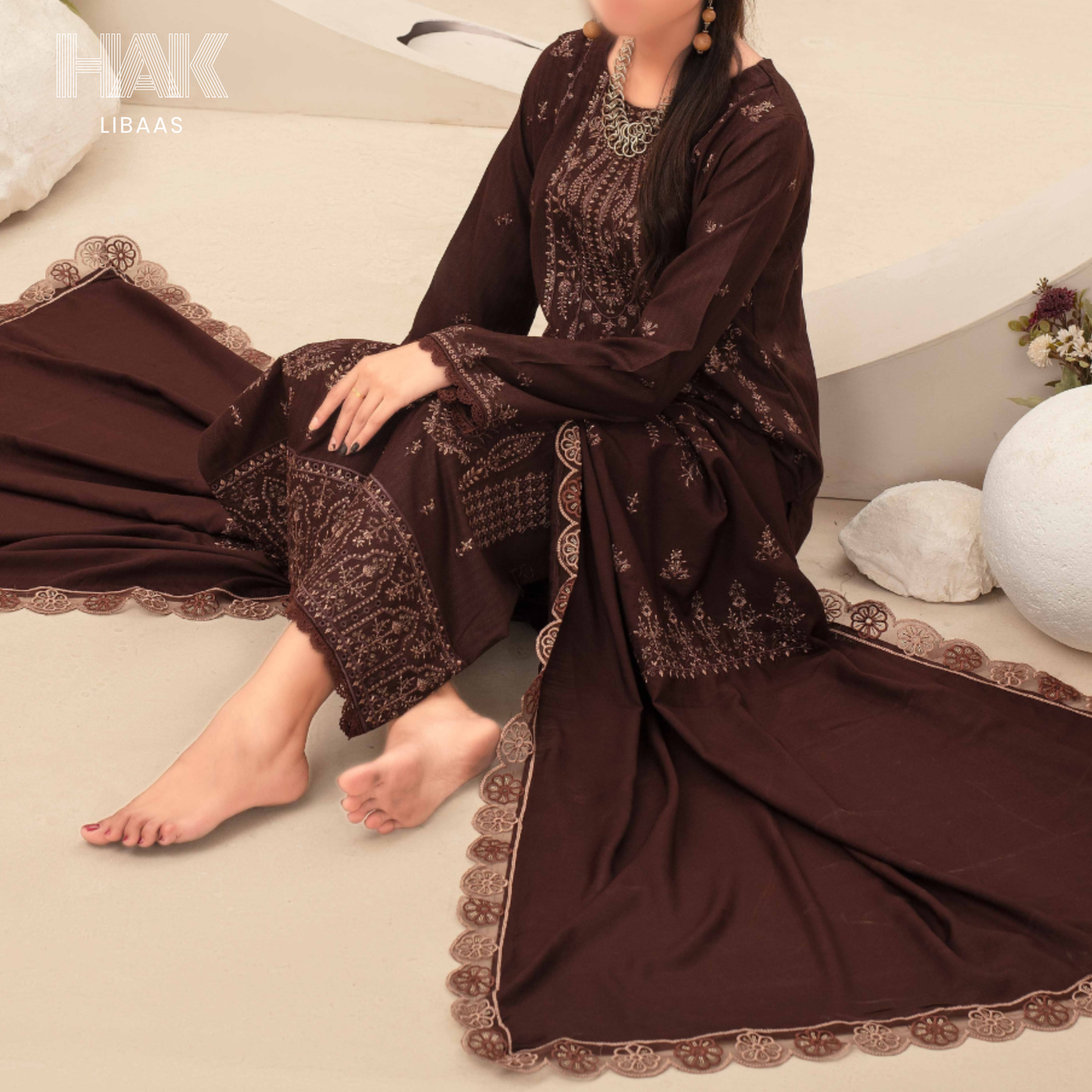 Airjet Doria Dhanak Embroidered Shirt with Luxury Coil Shawl – HAK Libaas HK-227C