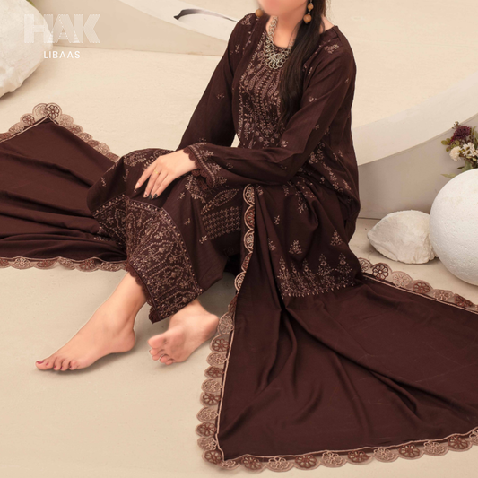 Airjet Doria Dhanak Embroidered Shirt with Luxury Coil Shawl – HAK Libaas HK-227C