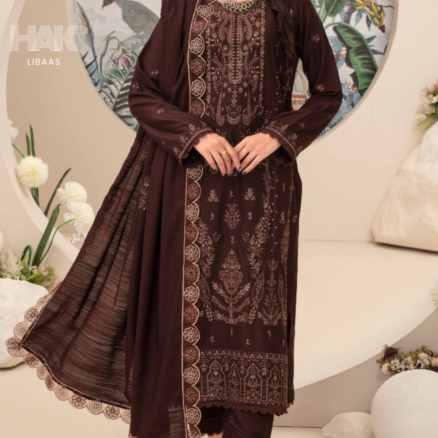 Airjet Doria Dhanak Embroidered Shirt with Luxury Coil Shawl – HAK Libaas HK-227C