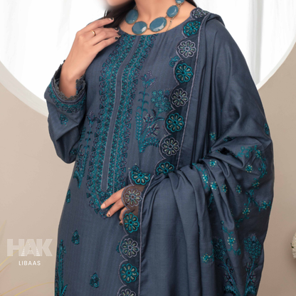 Airjet Doria Dhanak Embroidered Shirt with Luxury Coil Shawl – HAK Libaas HK-227D