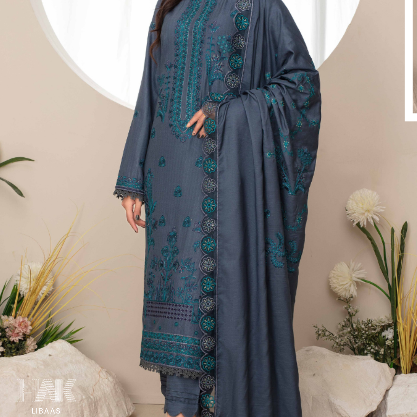 Airjet Doria Dhanak Embroidered Shirt with Luxury Coil Shawl – HAK Libaas HK-227D