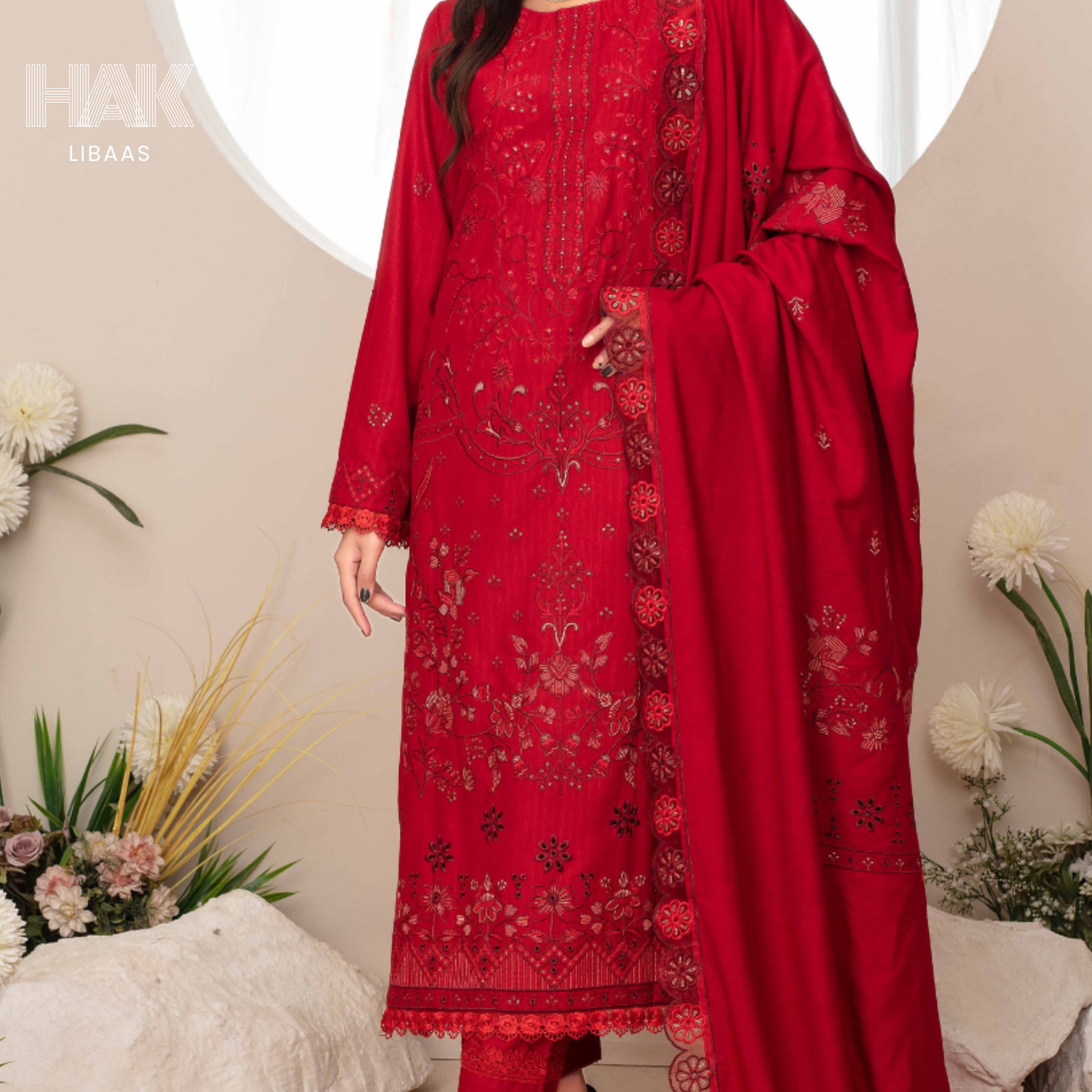 Airjet Doria Dhanak Embroidered Shirt with Luxury Coil Shawl – HAK Libaas HK-227E