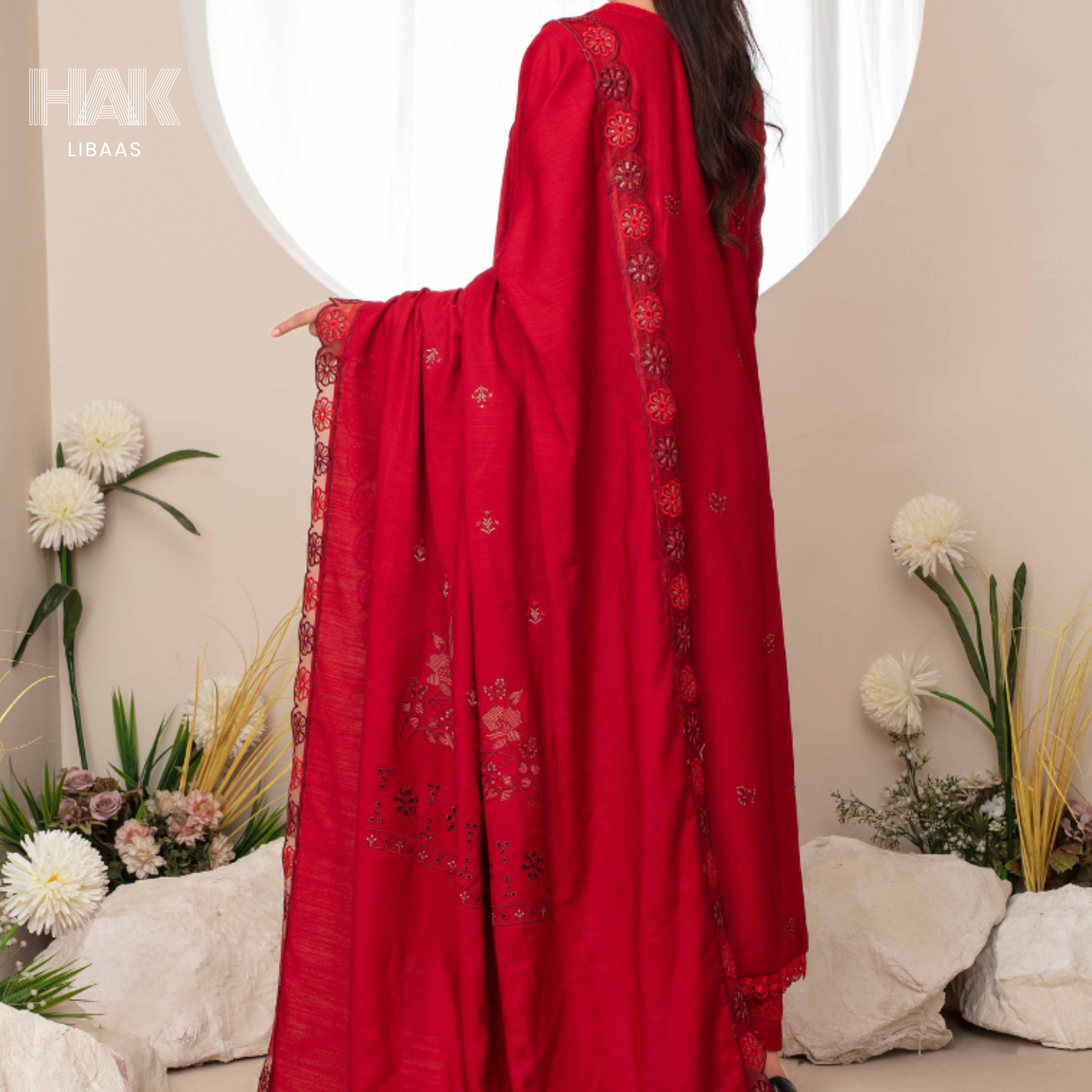 Airjet Doria Dhanak Embroidered Shirt with Luxury Coil Shawl – HAK Libaas HK-227E