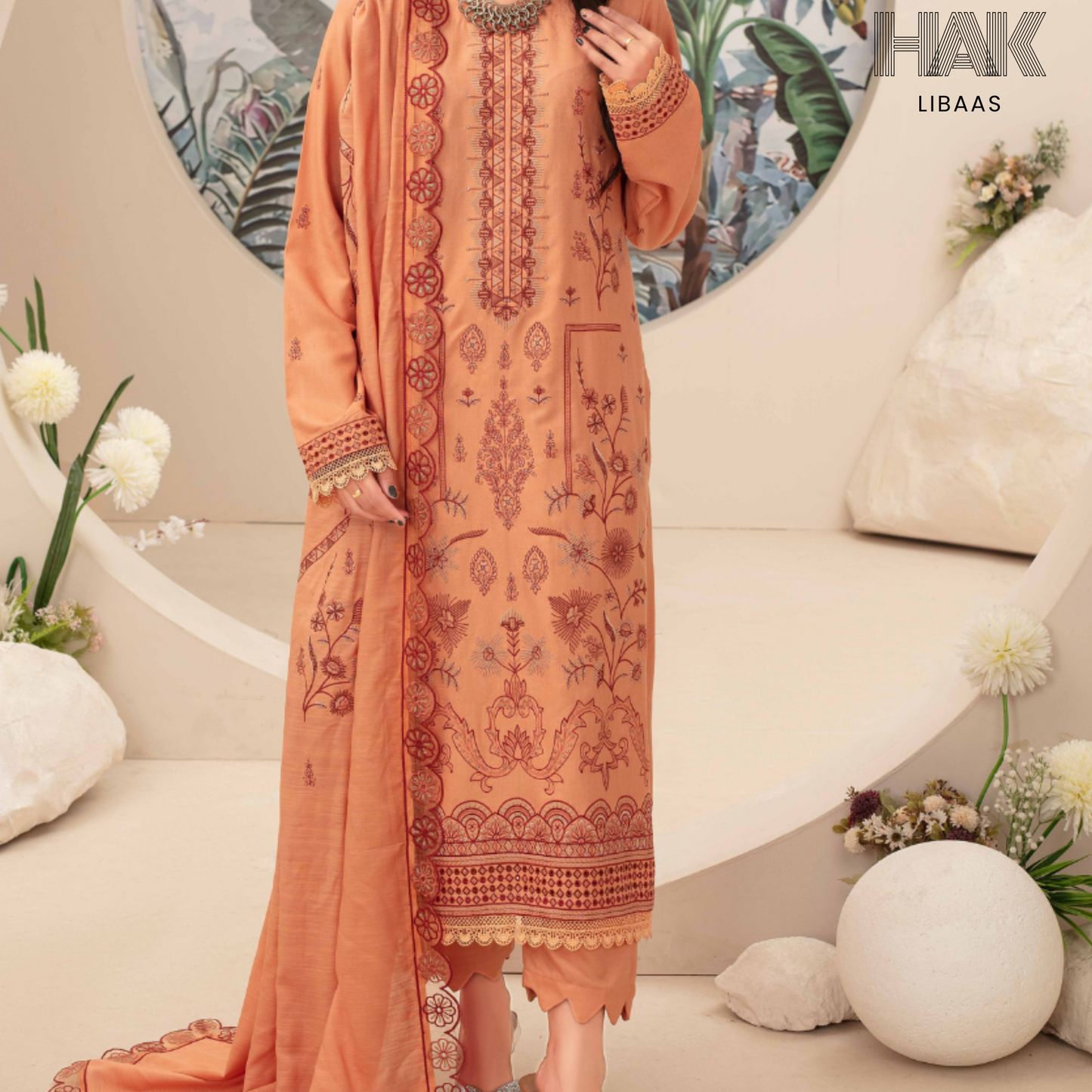 Airjet Doria Dhanak Embroidered Shirt with Luxury Coil Shawl – HAK Libaas HK-227F
