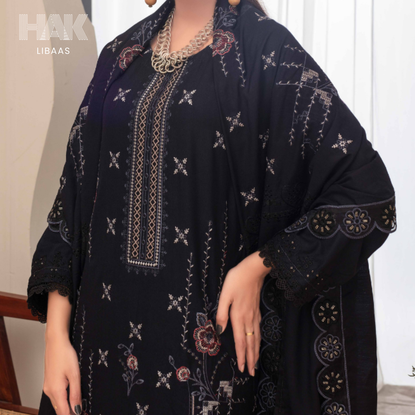 Airjet Doria Dhanak Embroidered Shirt with Luxury Coil Shawl – HAK Libaas HK-227G