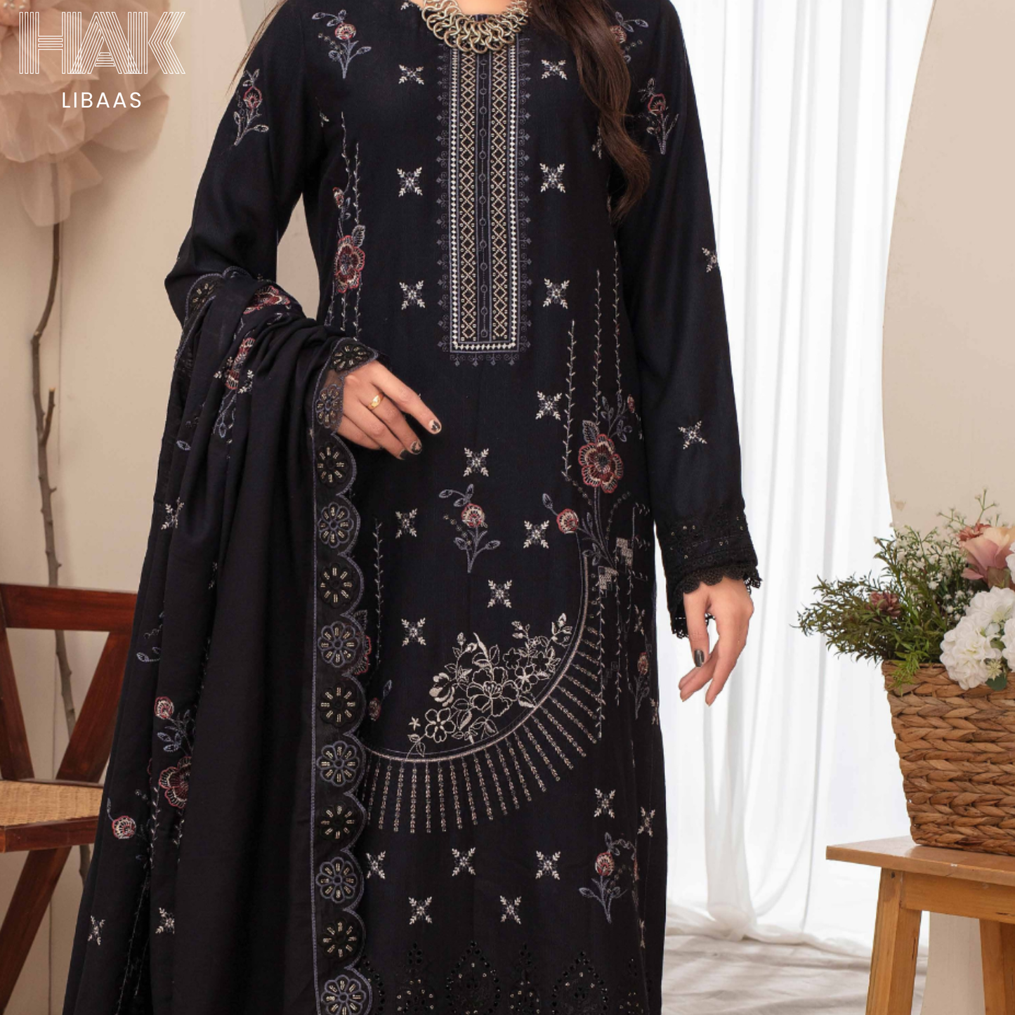 Airjet Doria Dhanak Embroidered Shirt with Luxury Coil Shawl – HAK Libaas HK-227G
