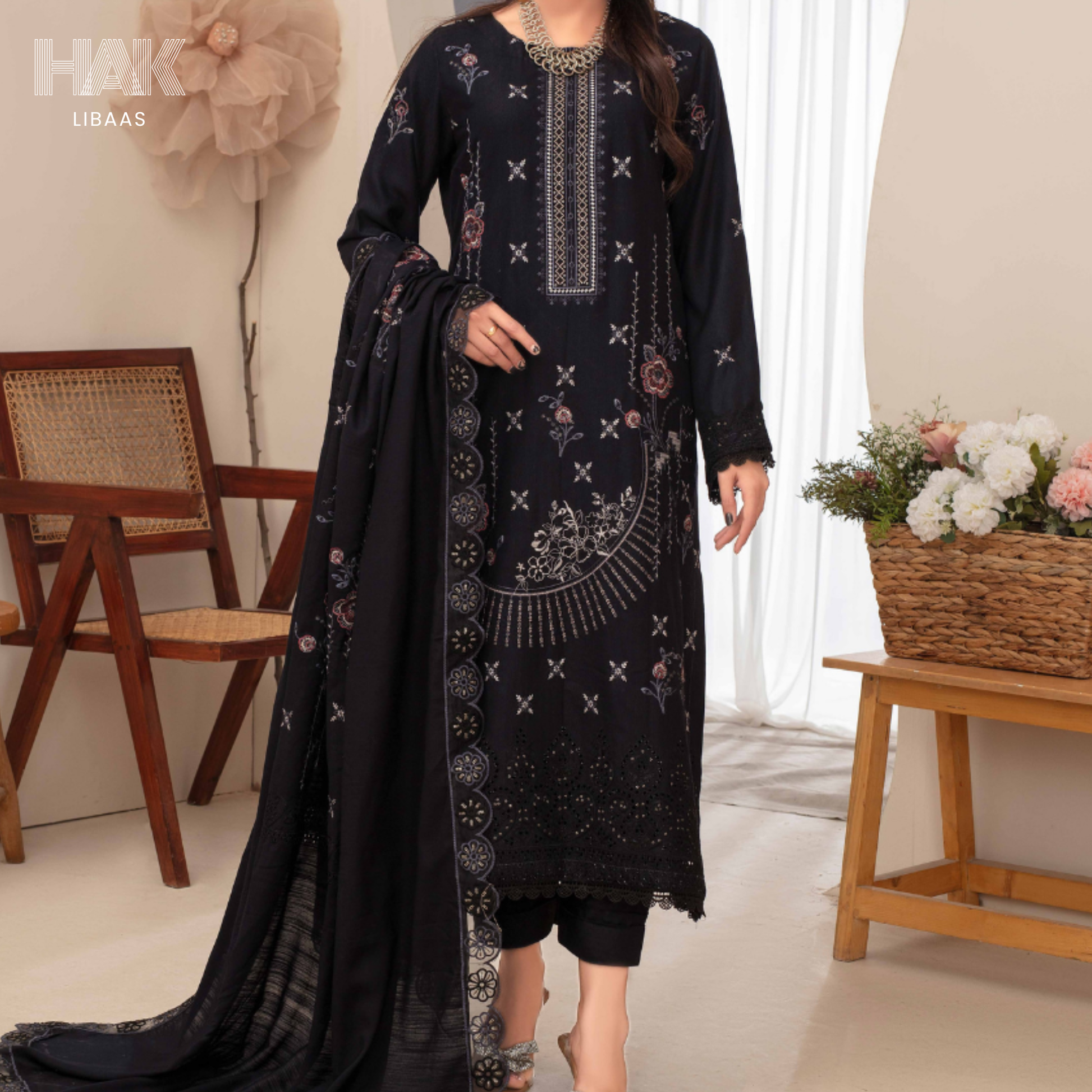 Airjet Doria Dhanak Embroidered Shirt with Luxury Coil Shawl – HAK Libaas HK-227G
