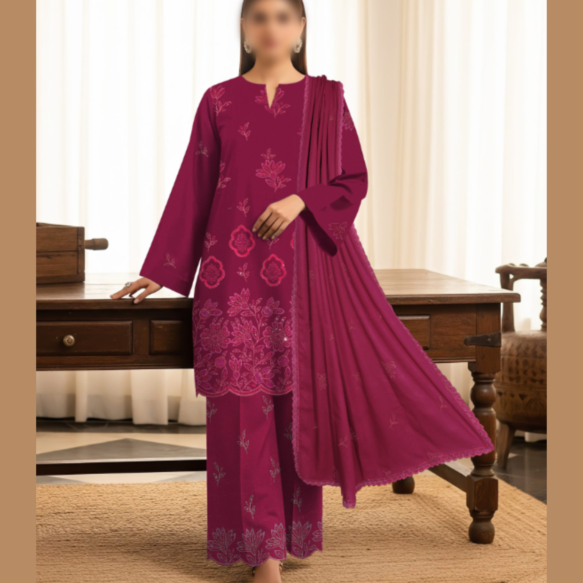 Premium Dhanak Winter Embroidered Suit for Women – HAK Libaas