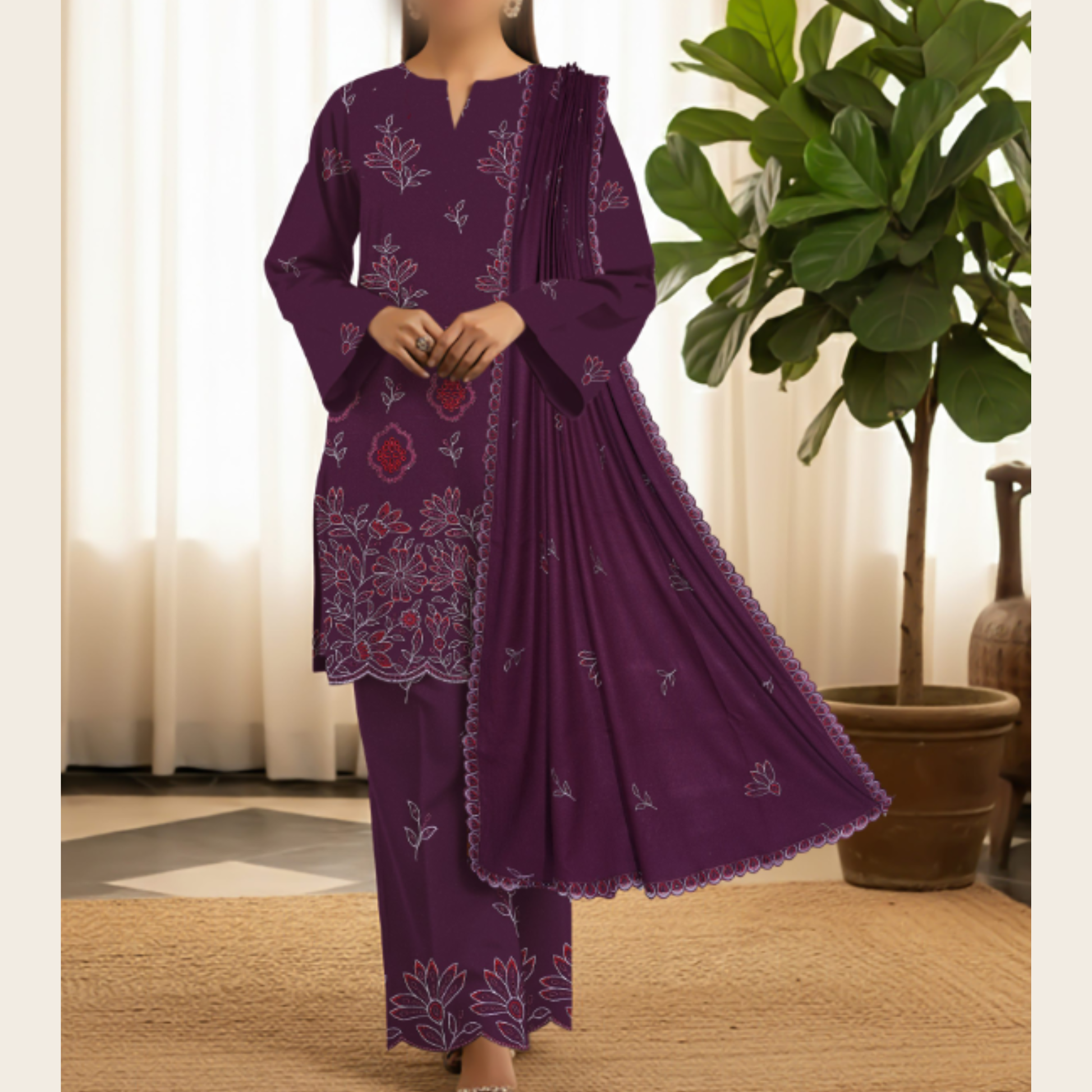 Premium Dhanak Winter Embroidered Suit for Women – HAK Libaas