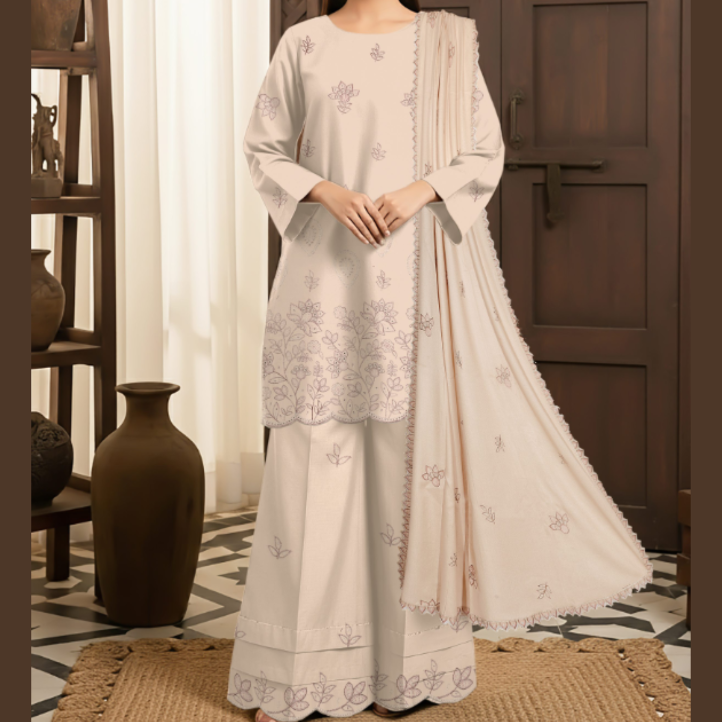 Premium Dhanak Winter Embroidered Suit for Women – HAK Libaas