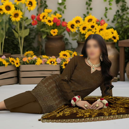 Chamki Dhanak Daman Aplic Embroidered - HAK Libaas AS-204B