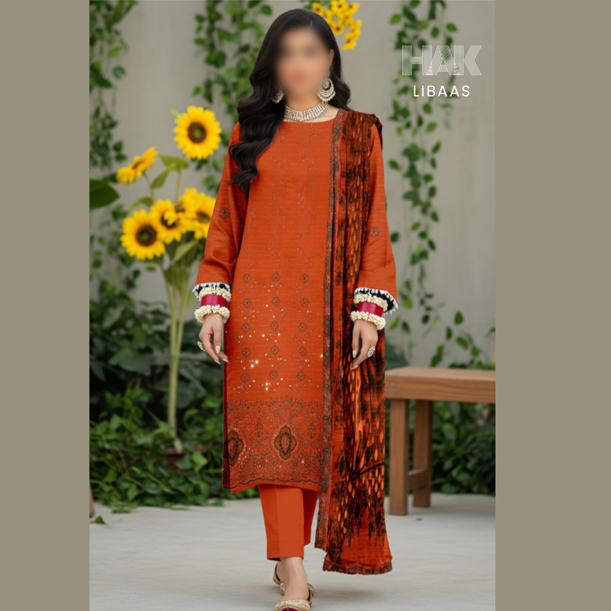 Chamki Dhanak Daman Aplic Embroidered - HAK Libaas AS-204C