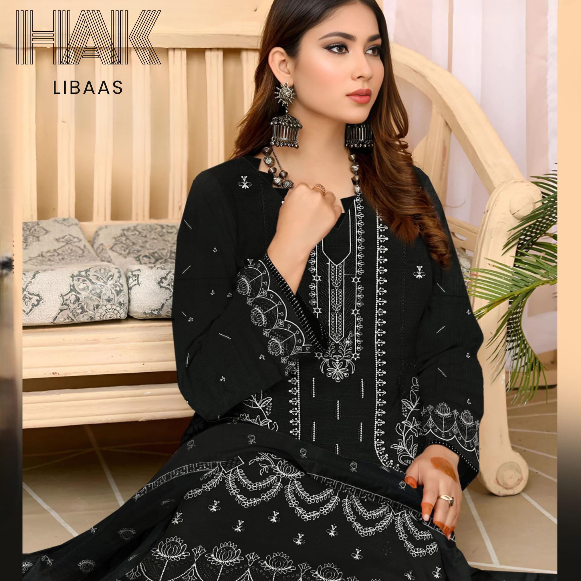 HAK Libaas DF-207A Dhanak Bana Dora Sequence Embroidered 3 Piece Suit – Front, Back, Dupatta & Trouser
