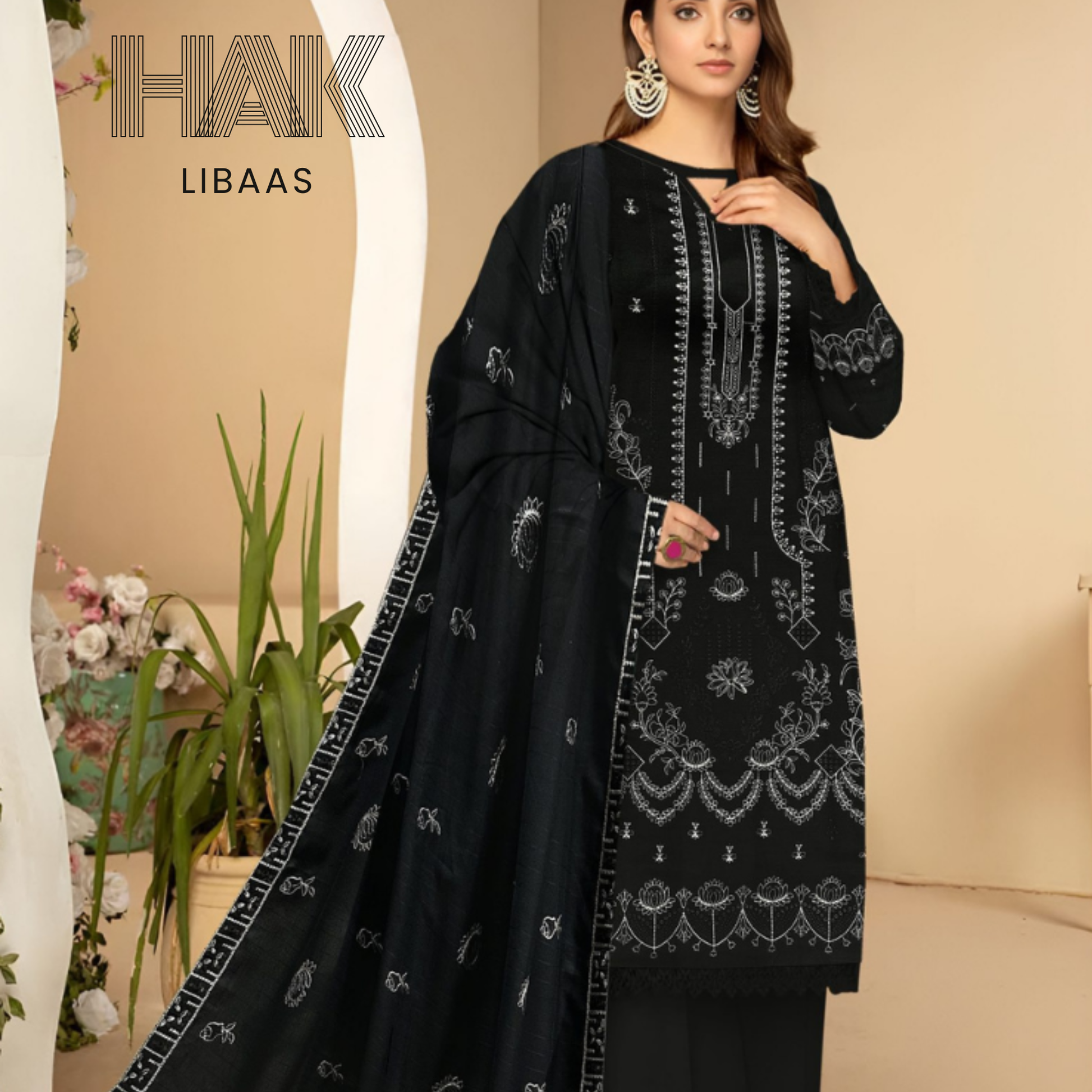 HAK Libaas DF-207A Dhanak Bana Dora Sequence Embroidered 3 Piece Suit – Front, Back, Dupatta & Trouser