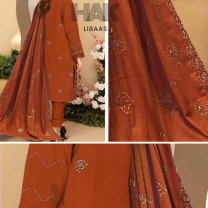 HAK Libaas DF-207B Dhanak Bana Dora Sequence Embroidered 3 Piece Suit – Front, Back, Dupatta & Trouser