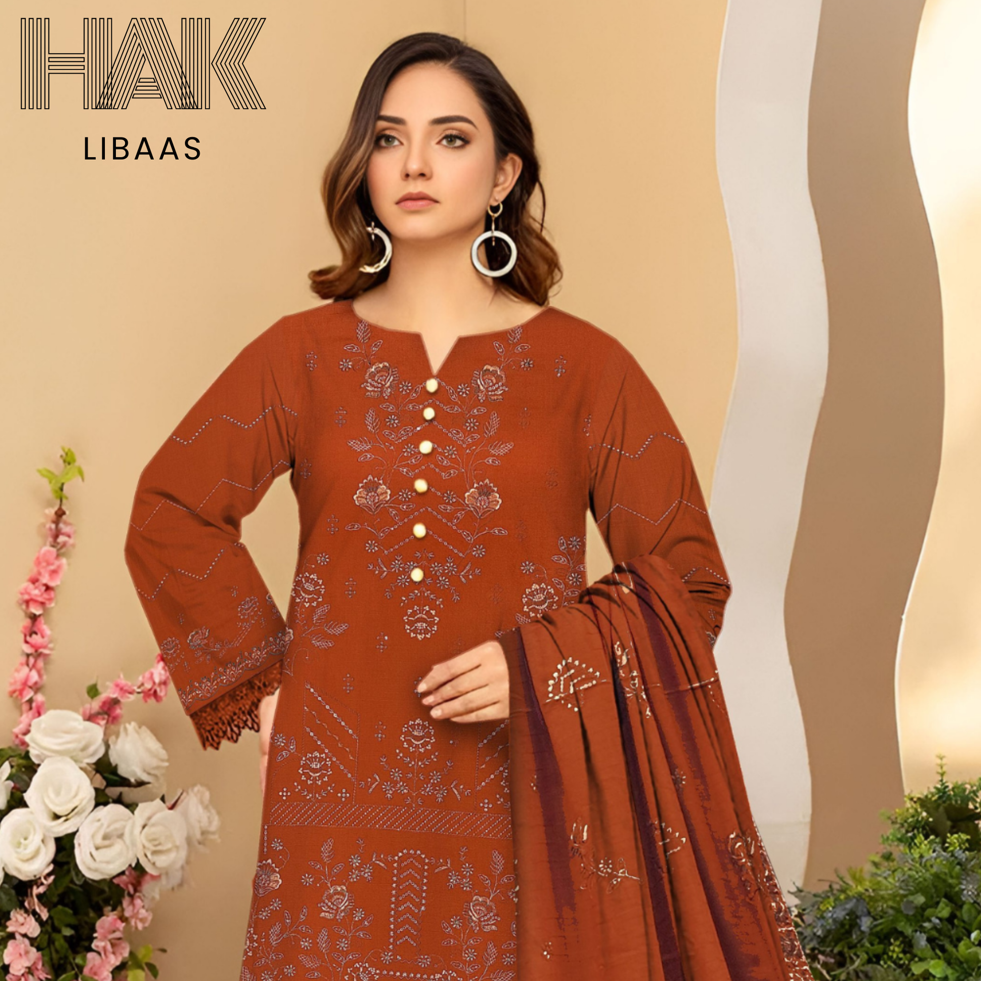 HAK Libaas DF-207B Dhanak Bana Dora Sequence Embroidered 3 Piece Suit – Front, Back, Dupatta & Trouser