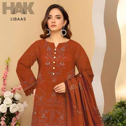 HAK Libaas DF-207B Dhanak Bana Dora Sequence Embroidered 3 Piece Suit – Front, Back, Dupatta & Trouser