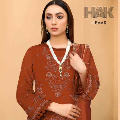 HAK Libaas DF-207B Dhanak Bana Dora Sequence Embroidered 3 Piece Suit – Front, Back, Dupatta & Trouser