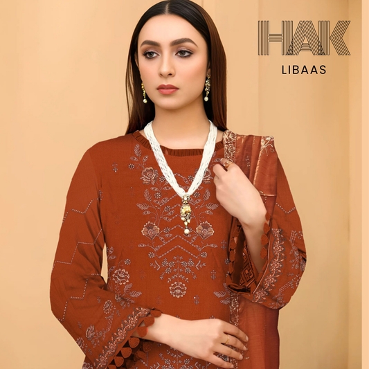 HAK Libaas DF-207B Dhanak Bana Dora Sequence Embroidered 3 Piece Suit – Front, Back, Dupatta & Trouser