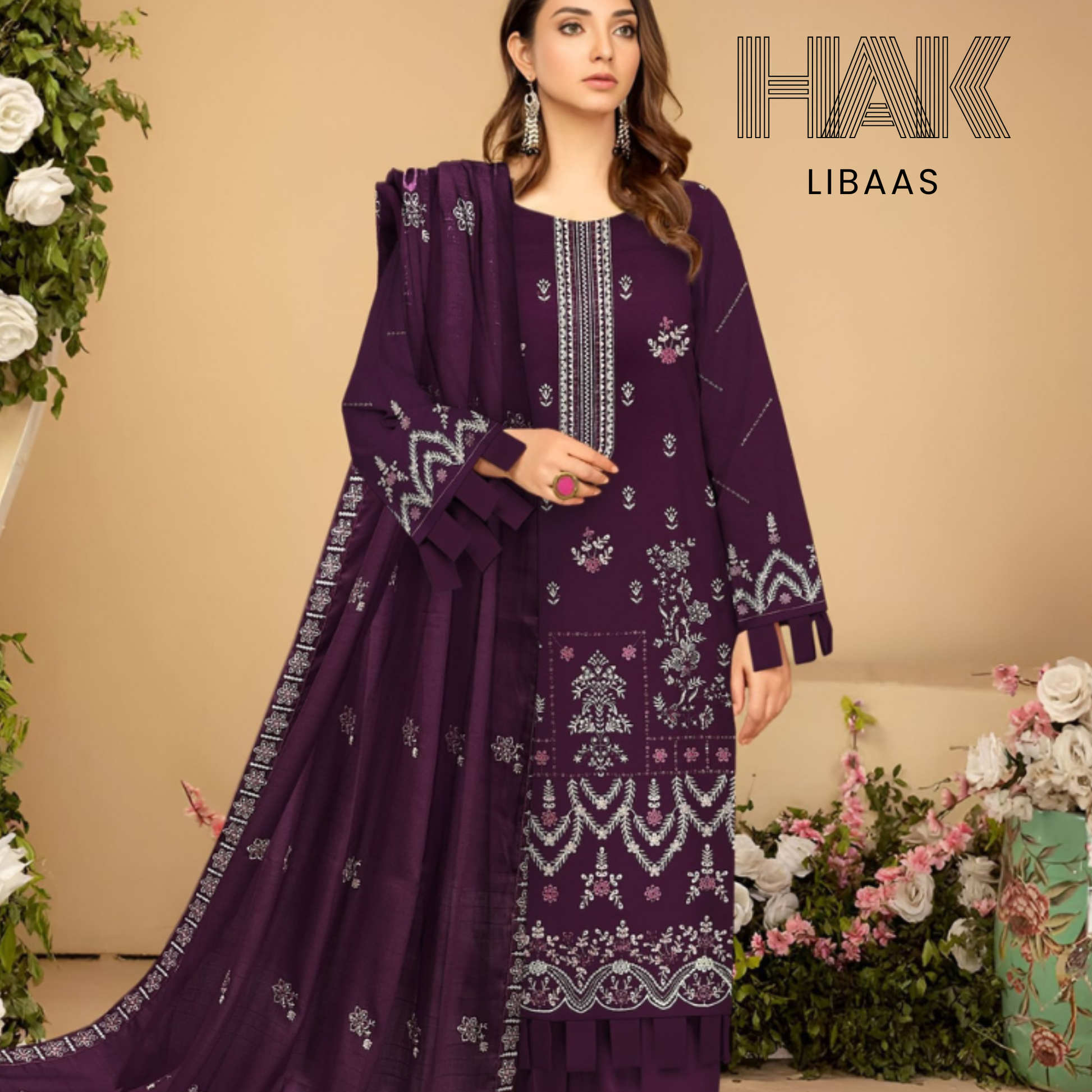 HAK Libaas DF-207C Dhanak Bana Dora Sequence Embroidered 3 Piece Suit – Front, Back, Dupatta & Trouser