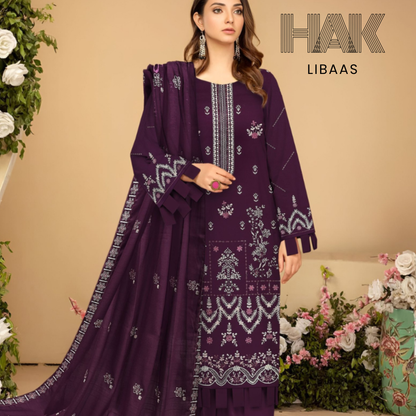 HAK Libaas DF-207C Dhanak Bana Dora Sequence Embroidered 3 Piece Suit – Front, Back, Dupatta & Trouser