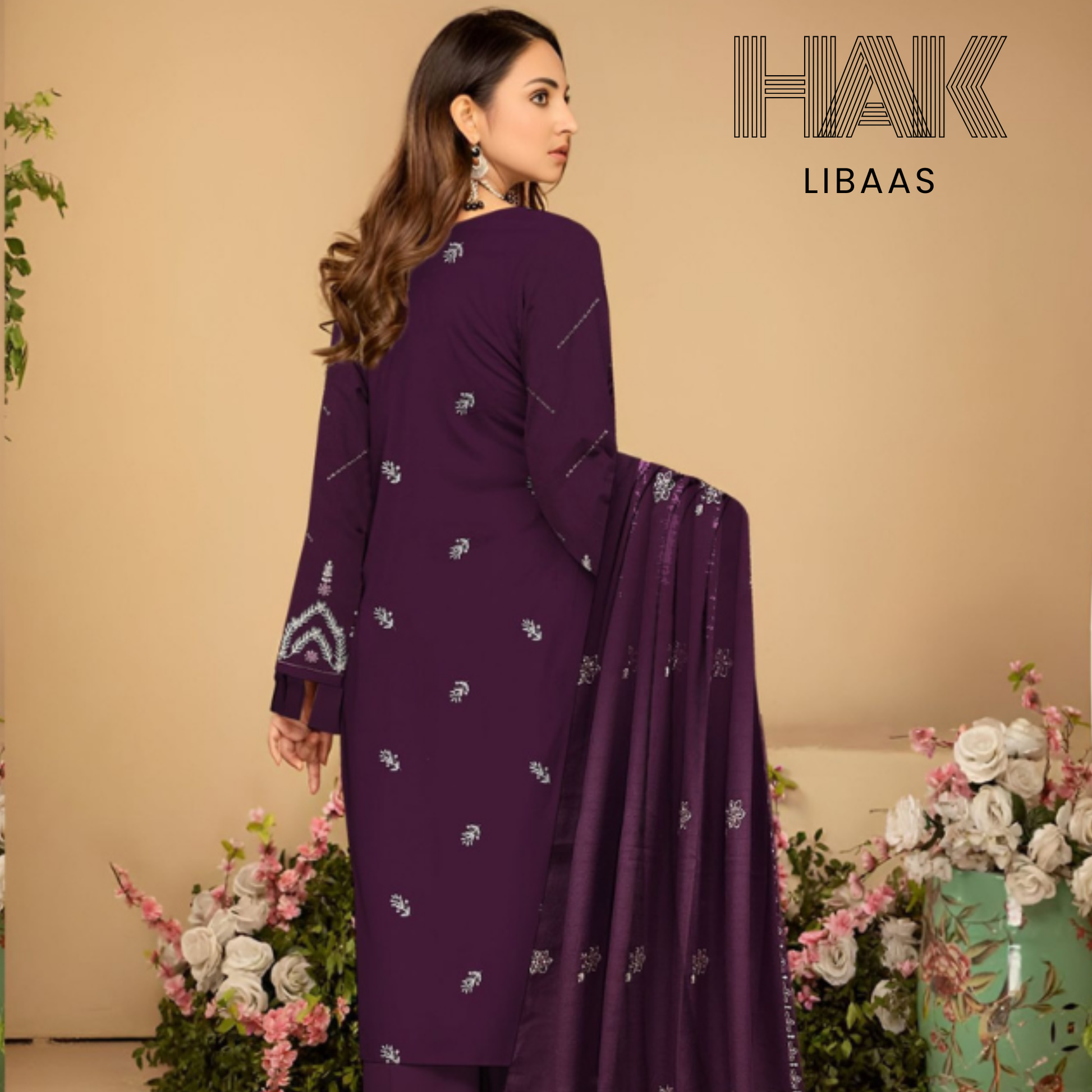 HAK Libaas DF-207C Dhanak Bana Dora Sequence Embroidered 3 Piece Suit – Front, Back, Dupatta & Trouser