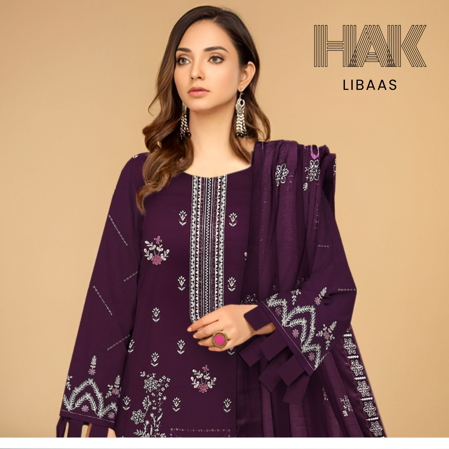HAK Libaas DF-207C Dhanak Bana Dora Sequence Embroidered 3 Piece Suit – Front, Back, Dupatta & Trouser